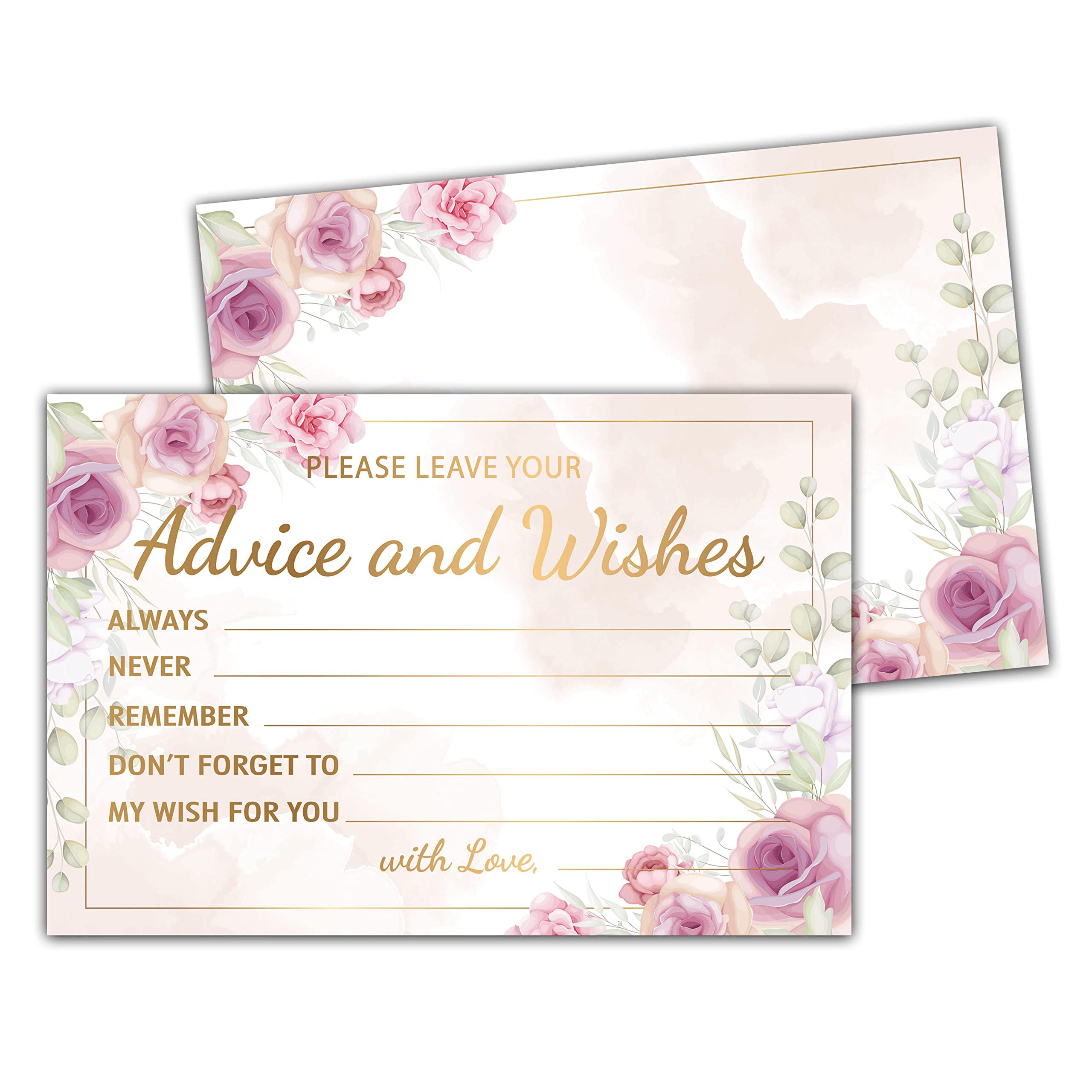 Levitatinyear Purple Floral Advice and Wishes Cards, 25 Pcs Blush Pink Double Sided Advice Cards for The Bride and Groom, Mr and Mrs, Bride Shower,