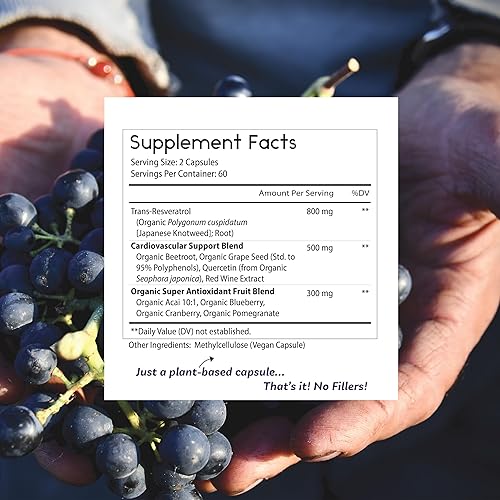 Miniatura 4 de Thomas' all-natural Remedies Resveratrol 1600mg, Trans-Resveratrol puro de Knotweed japonés, antioxidantes orgánicos, quercetina, raíz de remolacha,