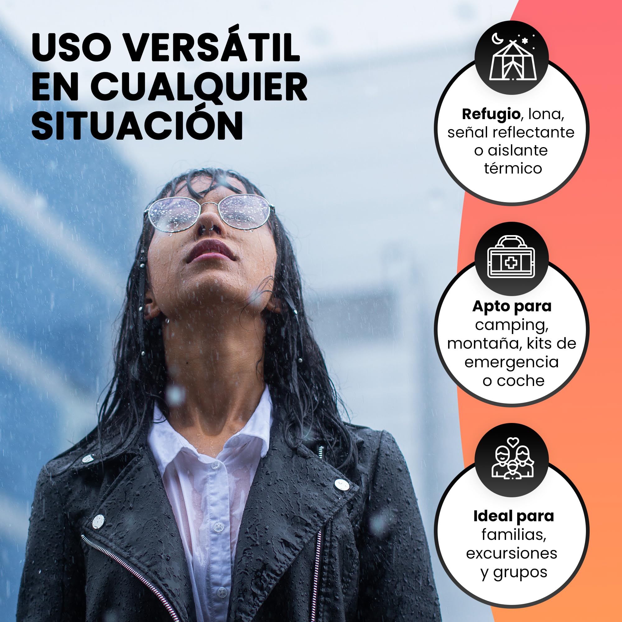 Poncho Impermeable 4 Pc - Kit Supervivencia 72 Horas Equipada - Poncho Lluvia - Manta Termica Supervivencia Reversible con Capucha para Retención de Calor y Lluvia - Resistente al Viento.