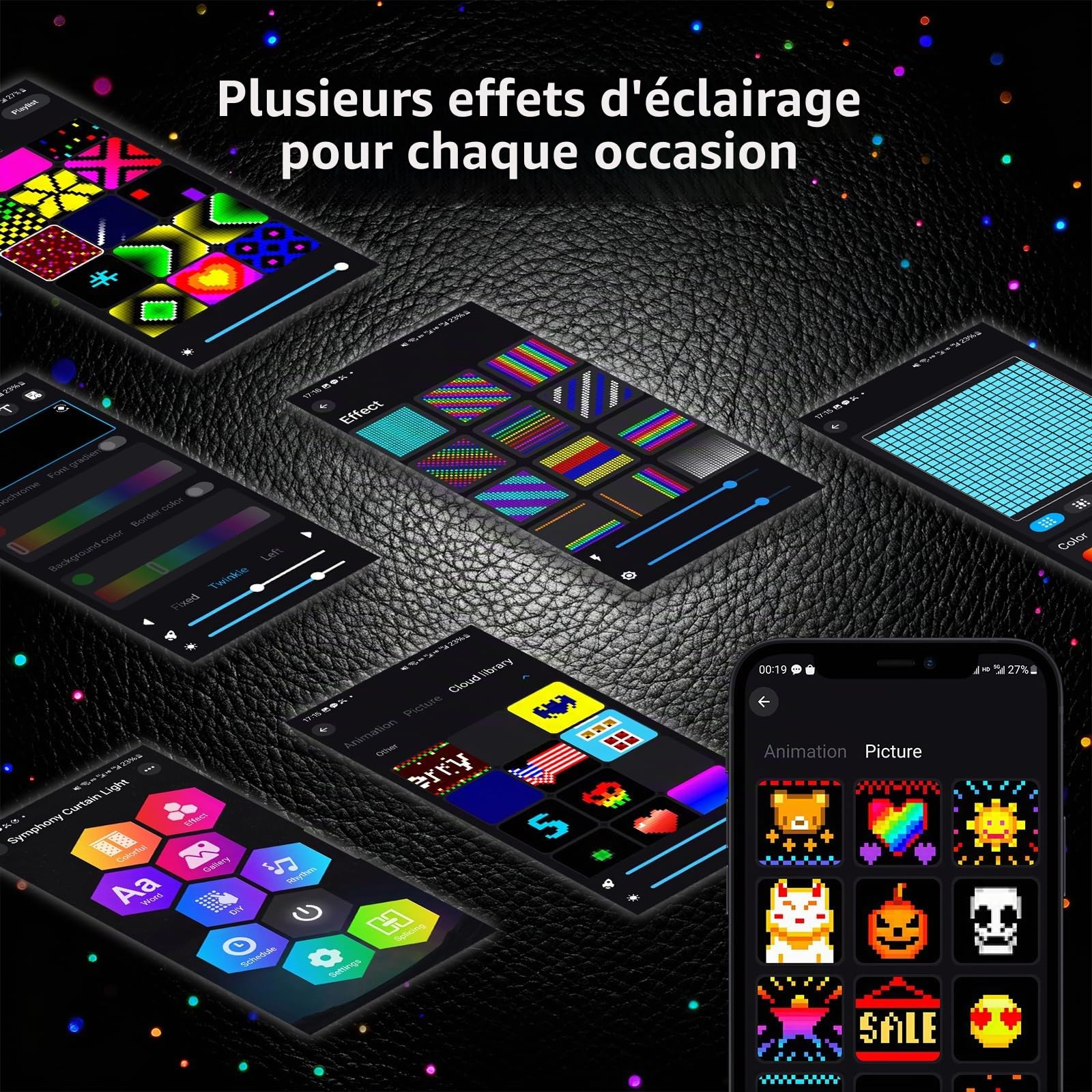Rideau de lumières LED, 2x2m, 400 LEDs, RGBW avec IC, guirlandes lumineuses, connexion Bluetooth, rideau lumineux DIY, rideau LED intelligent, 210 modes pour salon, chambre, fêtes et