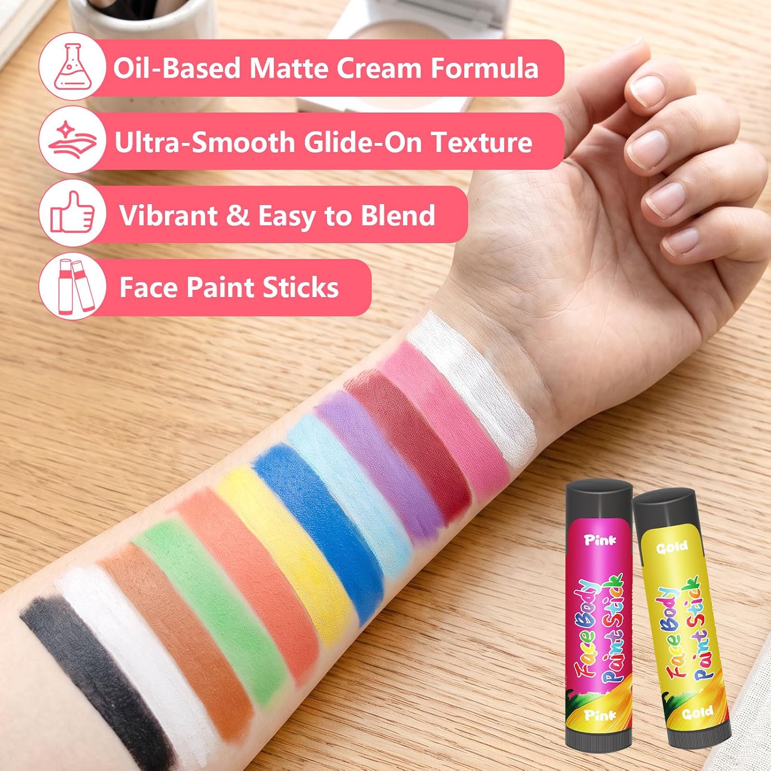 20 Pack Face Paint Sticks, 12 Colors Face & Body Paint
