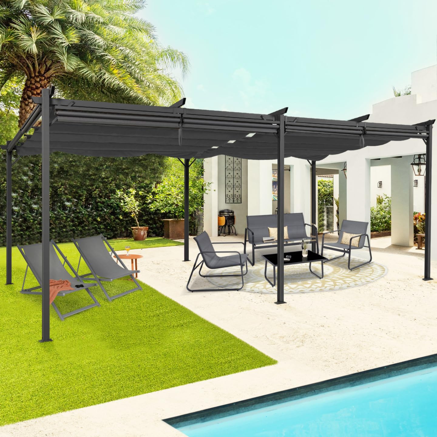 IDMarket - Pergola édition spéciale Toit rétractable 3x6 M et 6 Stores Gris Anthracite
