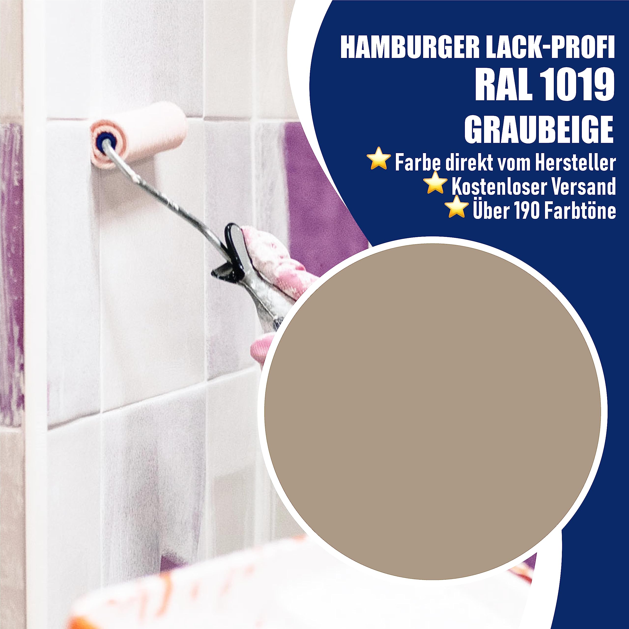 Hamburger Lack-Profi Fliesenlack MATT Graubeige RAL 1019 Beige Fliesenfarbe (2,5 L)