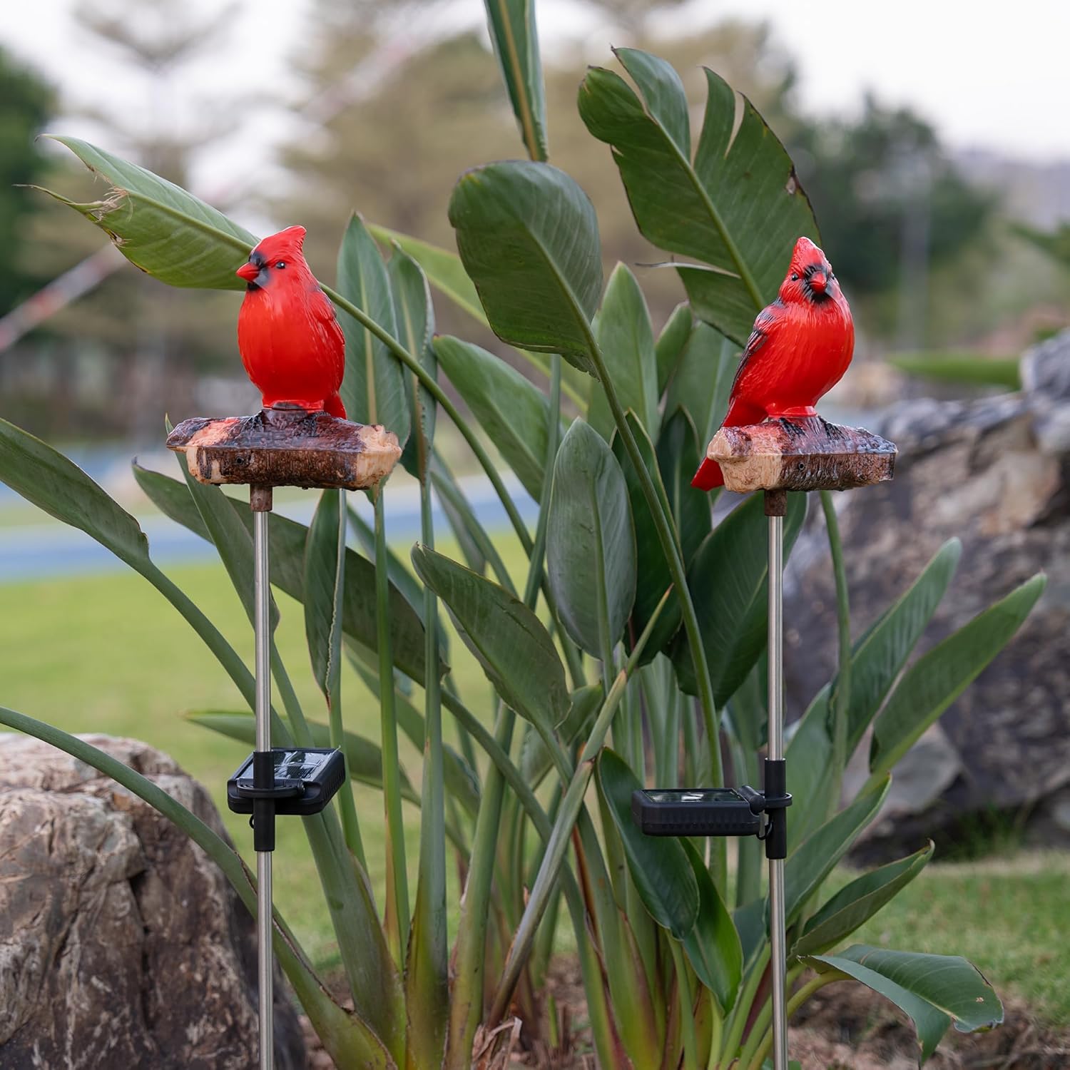 Cardinal Solar Lights Outdoor with Sound & Motion Sensor, Waterproof Red Bird Figurine Stake, Hand-Painted Memorial Garden Decor Gift for Mom Grandma