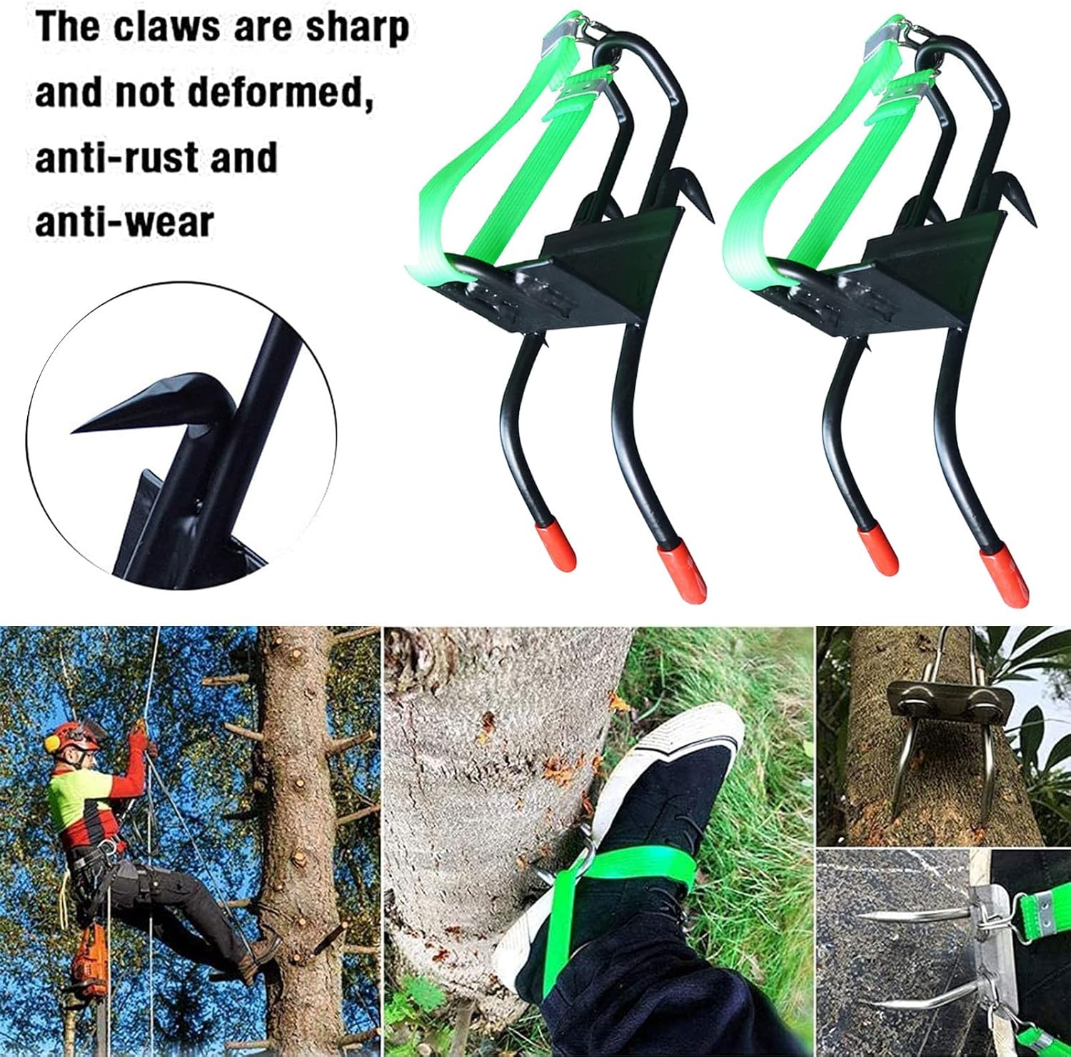 Tree Climbing Spike Set, Stainless Steel Climbing Trees Artifact Non-Slip Climbing Tree Tool with Safety Belt, Tree Climbing Equipment - 4 Claws, Sturdy and Sharp, Strong Grip