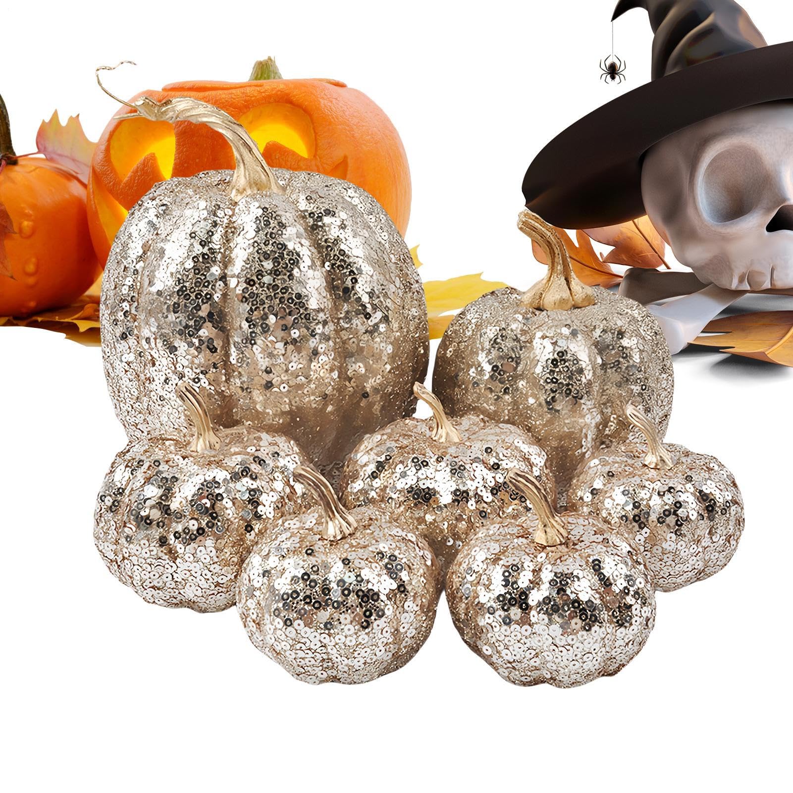 Citrouilles d'automne et Halloween : le lot de 7 statues scintillantes