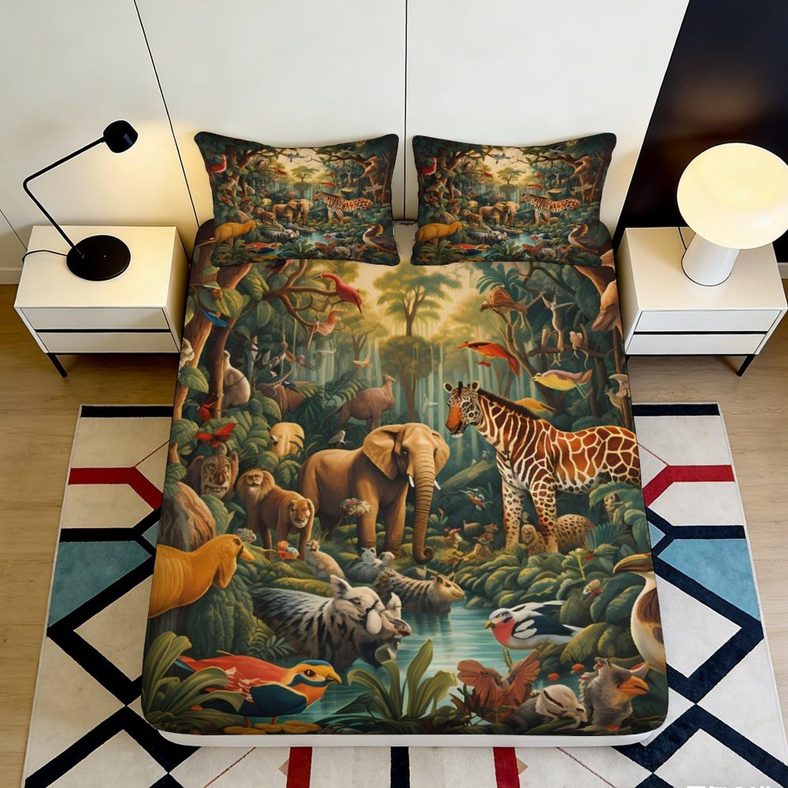 3D Printed jungle style Fitted Sheet with animal pattern, Microfiber soft touch, wrinkle resistant, home decor, guest room bedding 90x200x25cm
