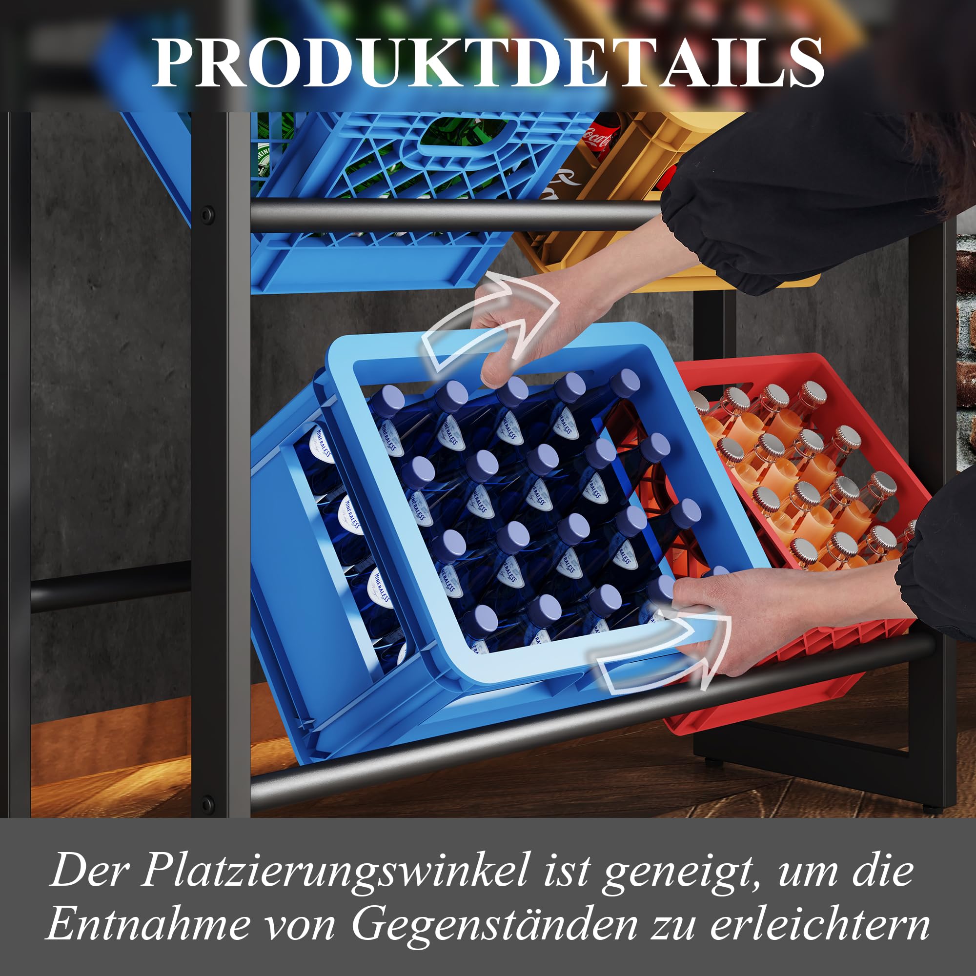 Kistenständer Getränkekistenregal 3 Kisten/Getränkeregal Kistenregal 2 bis 3 Kästen/Regal für Getränkekisten Wasserkasten Obstkisten Bierkisten Regal Verkaufsregal/Schwarz/39x30x140cm(BTH)-1Stück