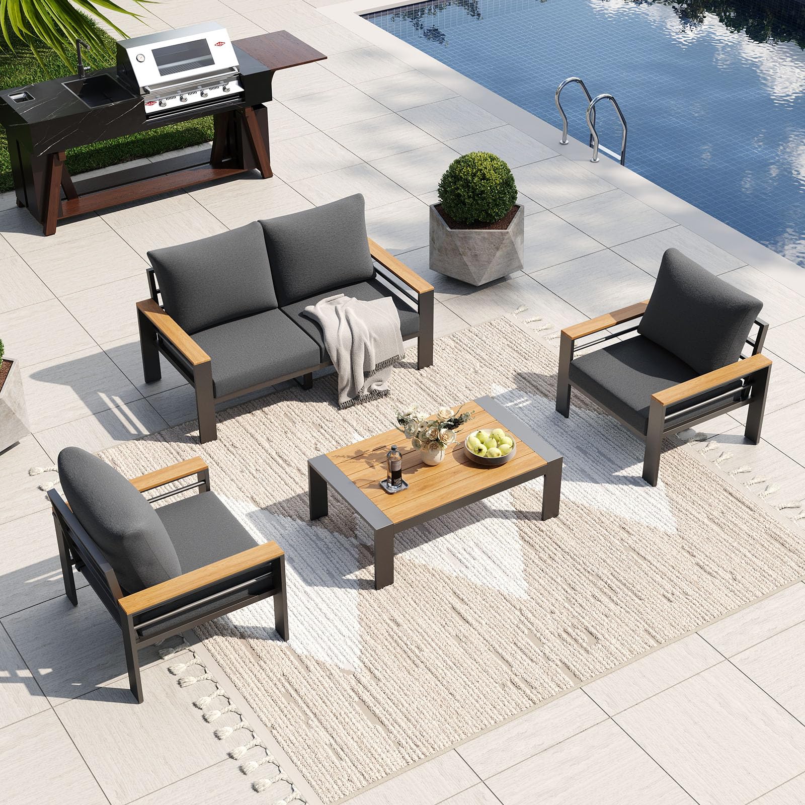 Aoxun Patio Furniture Set, Aluminum Outdoor Furniture with Oversized Seats