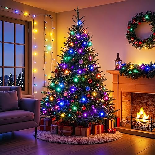 Miniatura 6 de 100 luces LED de Navidad multicolor, certificación UL y grado comercial, 35 pies, luces de alambre verde, para fiestas en interiores y exteriores,