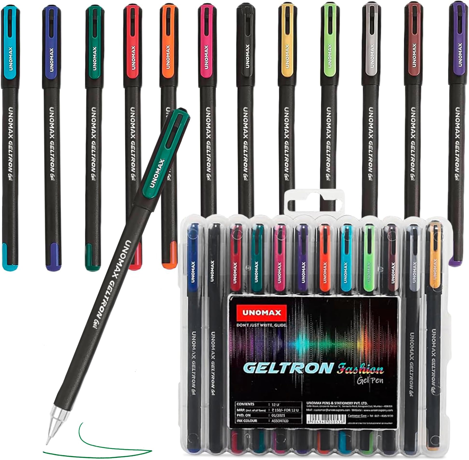 Geltron Fashion Gel Pen - Pack of 12, Assorted Colours | Elevate Your Writing Experience: Super Smooth Writing, Matt Finish, Waterproof Ink Technology | Professional | Budget-Friendly