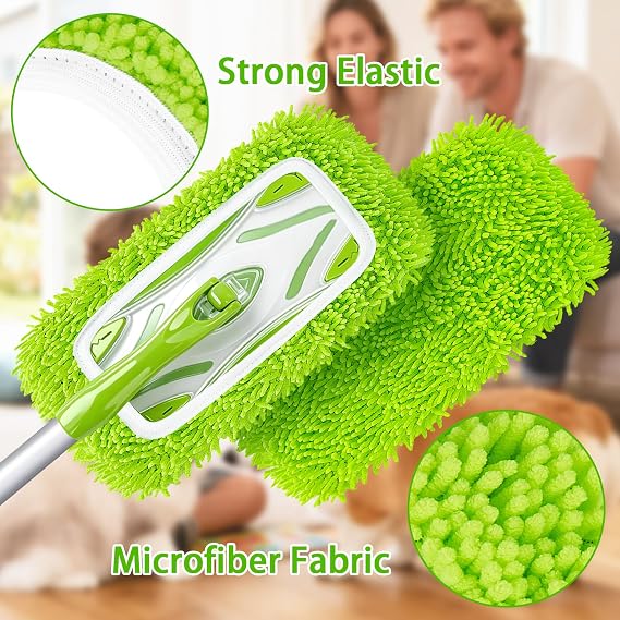 Unoutur Reusable Dry Sweeping Cloths Microfiber Wet Mop Pads Compatible with Swiffer Sweeper Mop Replacement Sweeping Mopping pad Refills for Hardwood Surface Floor Cleaning (4PCS)