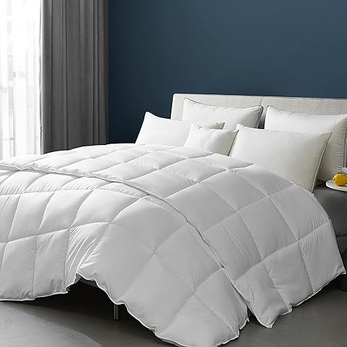 LUZERN GOOSE Queen Comforter Duvet Insert White Comforters All Season Alternative Comforter Machine Washable Soft Brushed Microfiber Bedding Comforter with Corner Tabs 90X90Inches 46oz