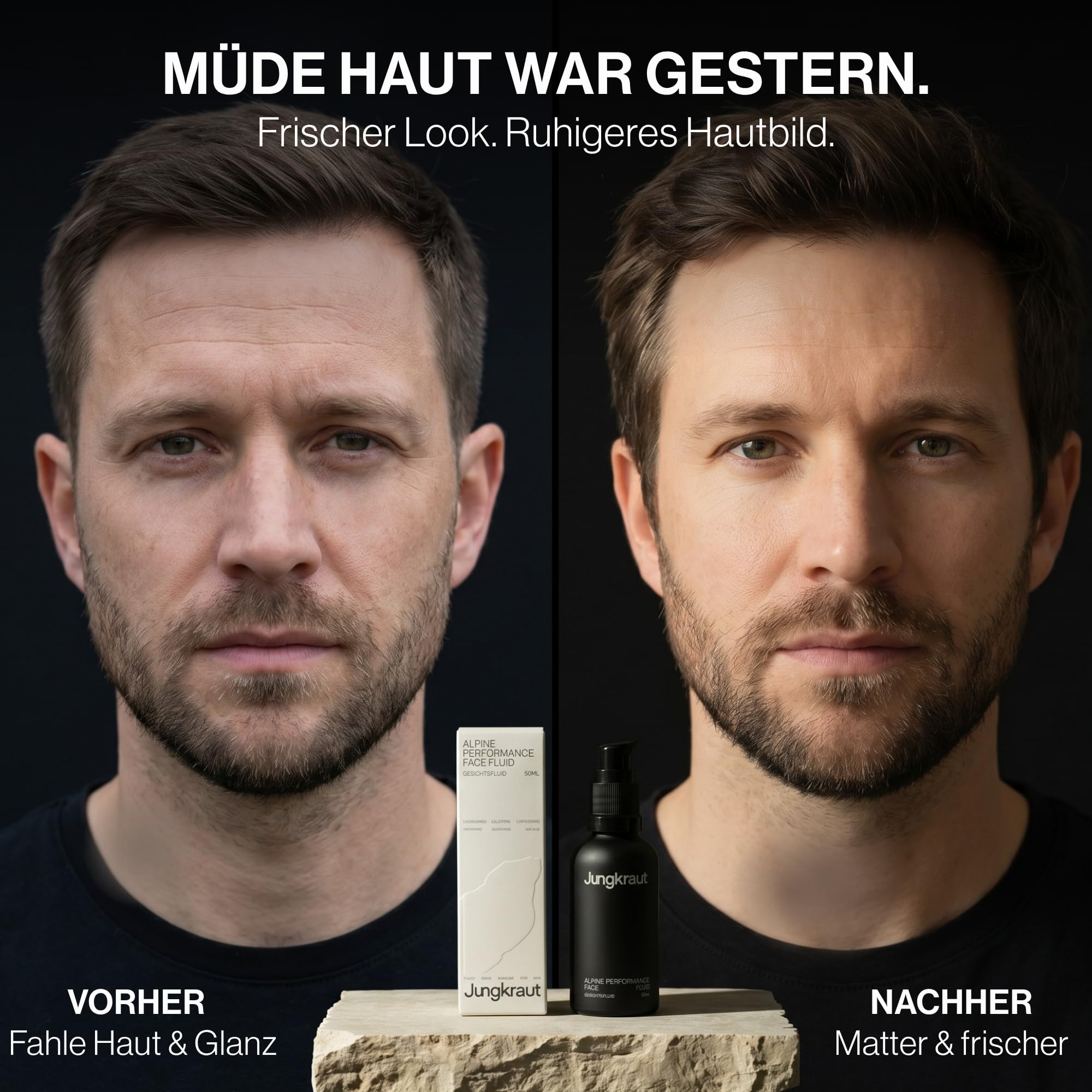 Alpine Performance Feuchtigkeitsfluid für Männer 50ml, Gesichtscreme mit Hyaluronsäure, 6 Wirkstoffe, Anti-Aging, 24h Feuchtigkeit, mattierend, ultraleicht, natürlich, Swiss Made