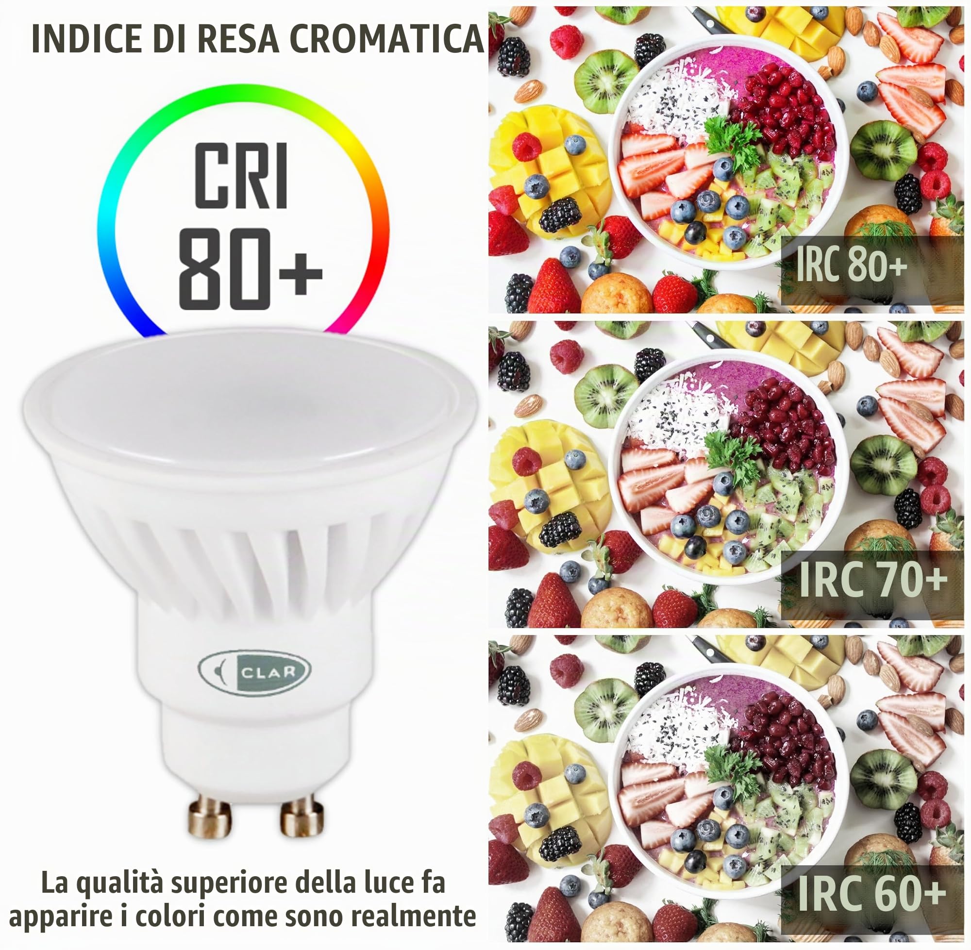 CLAR - Lampadine GU10 LED, Faretti GU10, GU10 LED 3000K 10W (Pack 10)