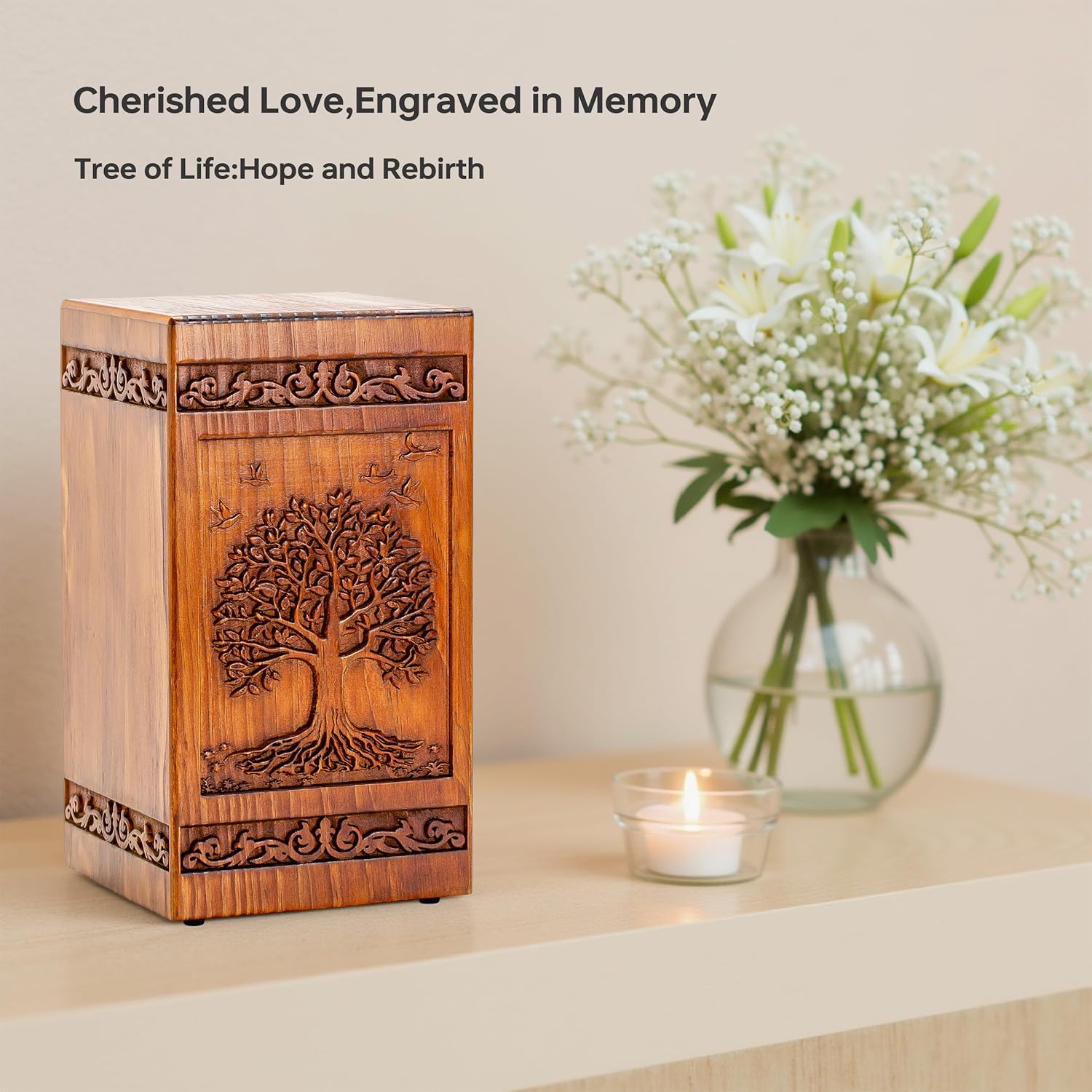 Wooden Urns for Human Ashes Adult - Tree of Life Urn,250 lbs,Decorative Funeral Urns Box and Cremation Box for Men Women,Cremation Urns for Burial