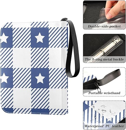 Miniatura 4 de Gingham-pattern-pastel-vichys Card Binder 4 Pocket, Fits 400 Cards,Trading Card Binder with Sleeves, Waterproof Sports Card Binder with Zip