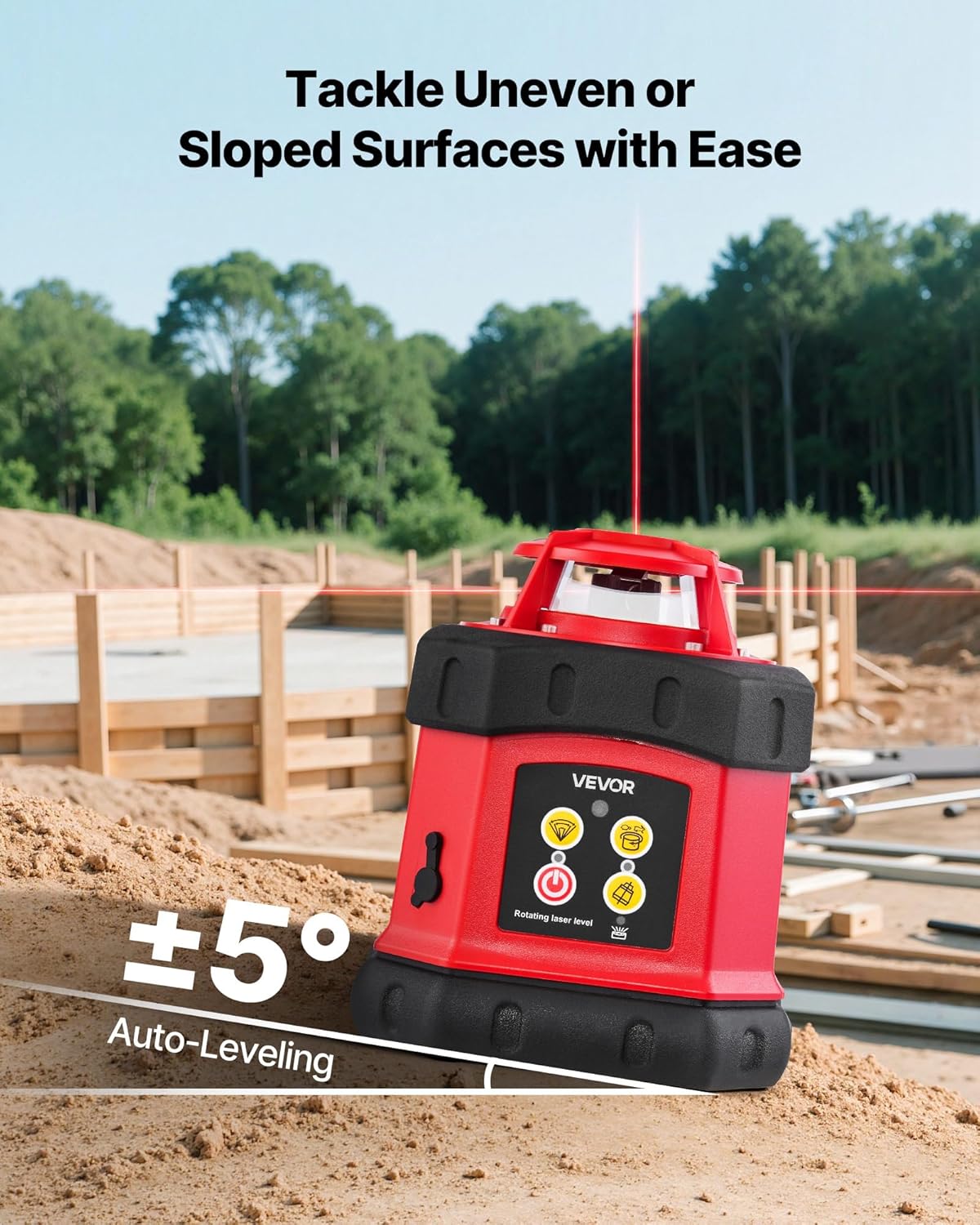 VEVOR Rotary Laser Level Kit, 984ft 360-Degree Self Leveling Red Horizontal Laser Transit,with Tripod,Receiver,Remote Control, Scale, Toolcase, IP54 Waterproof, 0.12in/100ft Precision for Construction