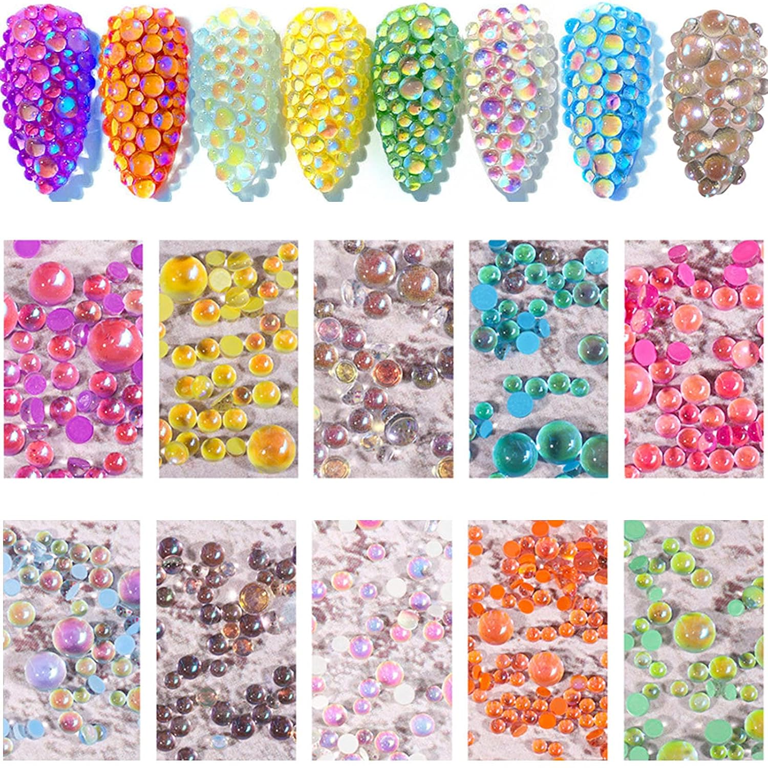 NAISKA 500Pcs Nail Art Rhinestones Set Colorful Crystal Rhinestones for Nails Arts Design Sparkly Diamond Beads Gems Rhinestones Nail Art Decoration for Nail DIY Crafts Jewelry