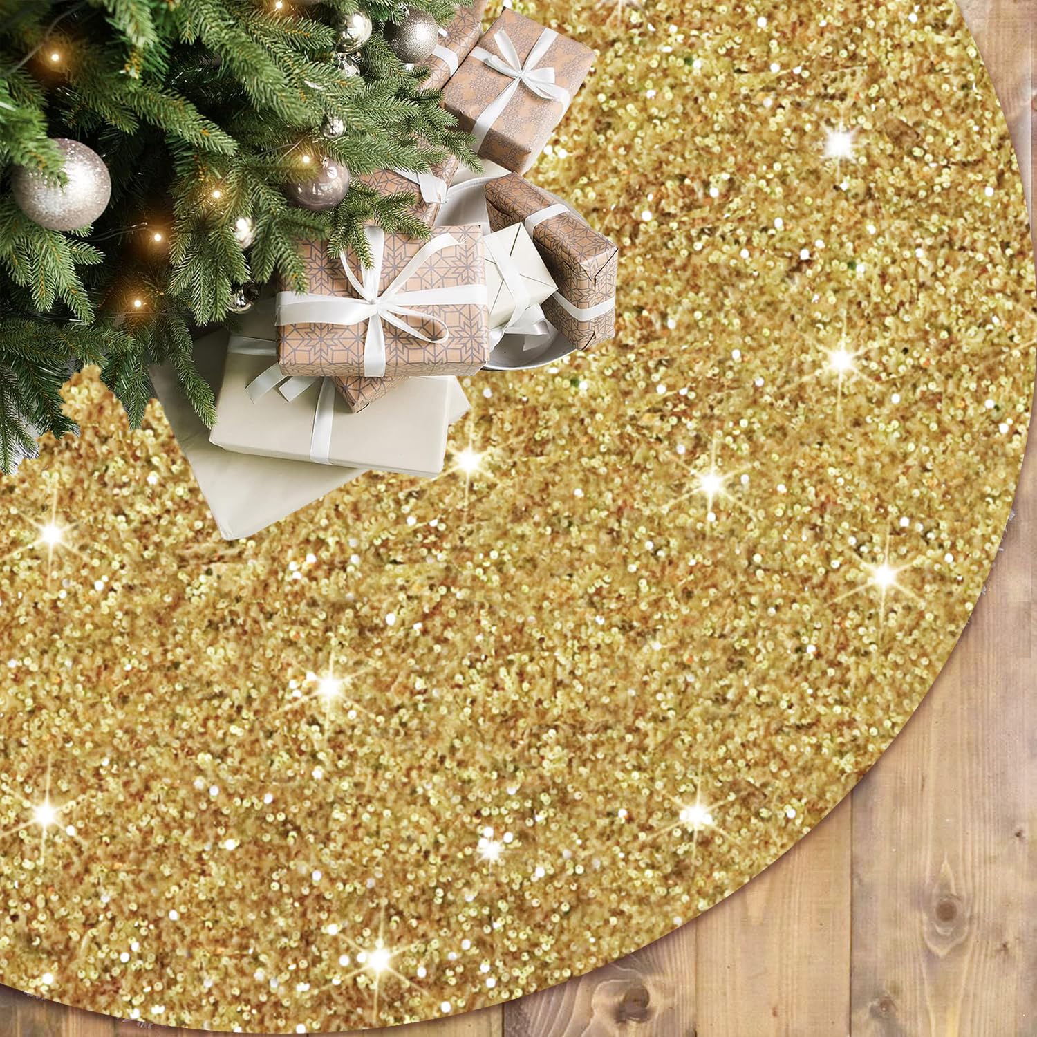 FOTSHARER 117,8 cm Gold Weihnachtsbaum Rock Samt Pailletten Baum Rock Matte Glitzer Weihnachtsbaum Röcke Groß für Winter Holiady Luxus Sparkle Baum Abdeckung Rock für künstliche Bäume Weihnachtstag