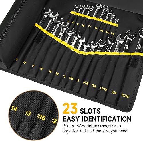 Miniatura 3 de Organizador de rollos de llaves, bolsa enrollable para llaves con 23+1 bolsillos, rollo de herramientas resistente para llaves métricas y SAE, bolsa