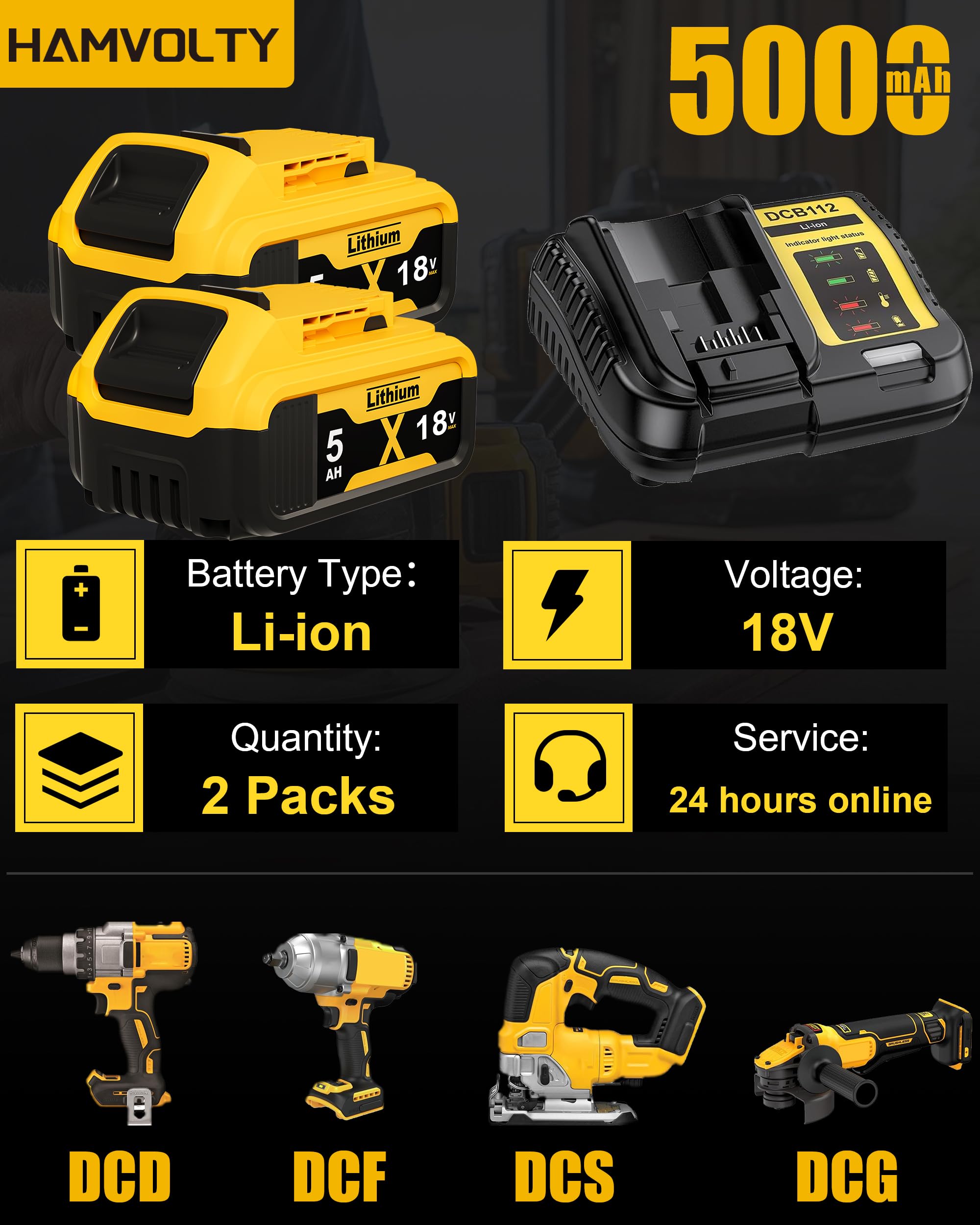 Lot de 2 batteries de rechange 5000 mAh pour batterie Dewalt 18 V + 4 A DCB115, remplacement pour chargeur Dewalt XR DCB182 DCB184 DCB200 DCB184 DCB101 DCB107 DCB112 DCB105 DCB203 DCB115 avec