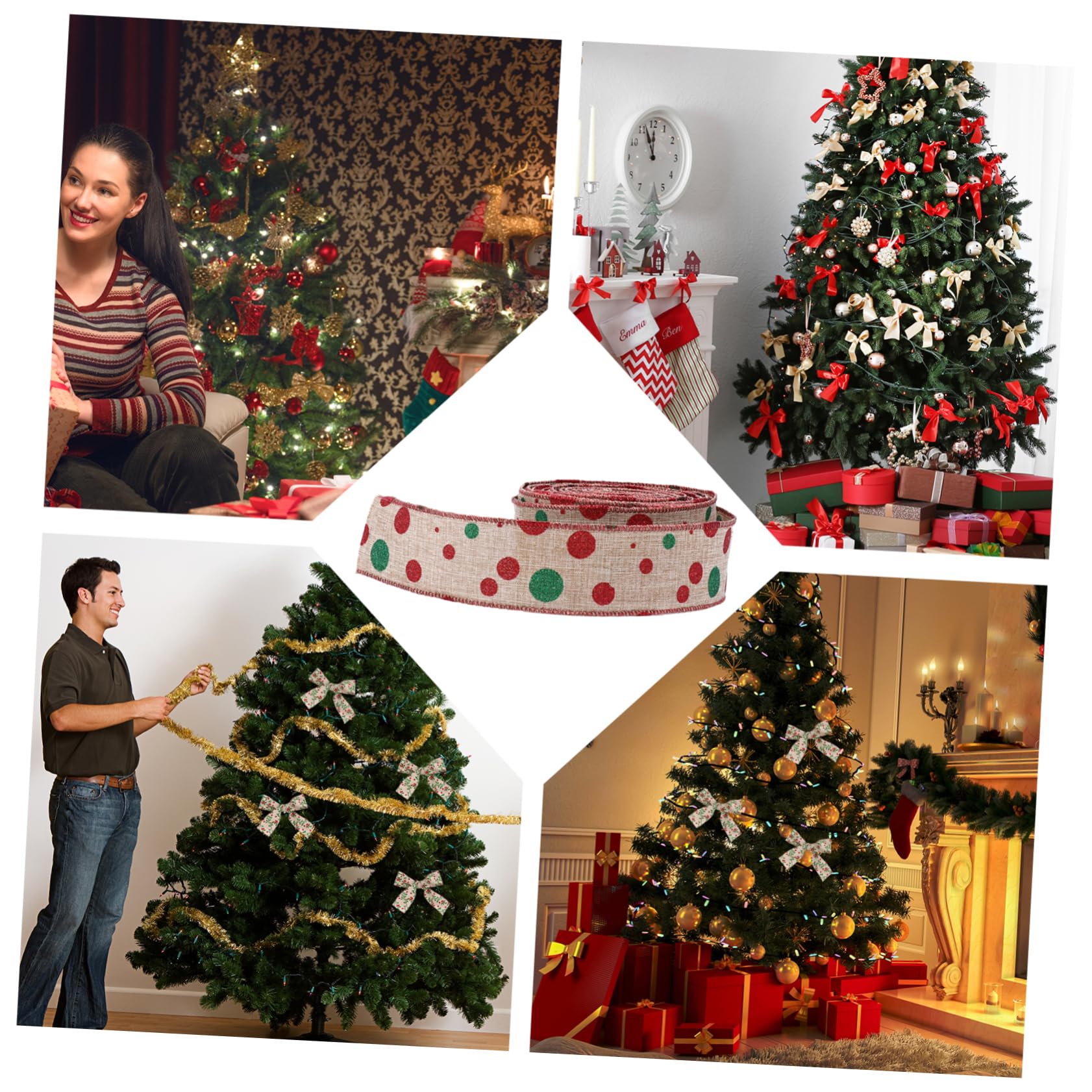 EXCEART 3piezas Cinta De Arpillera Navideña Decorativa De Metros Puntos Rojo Para Envolver y Manualidades Festivas