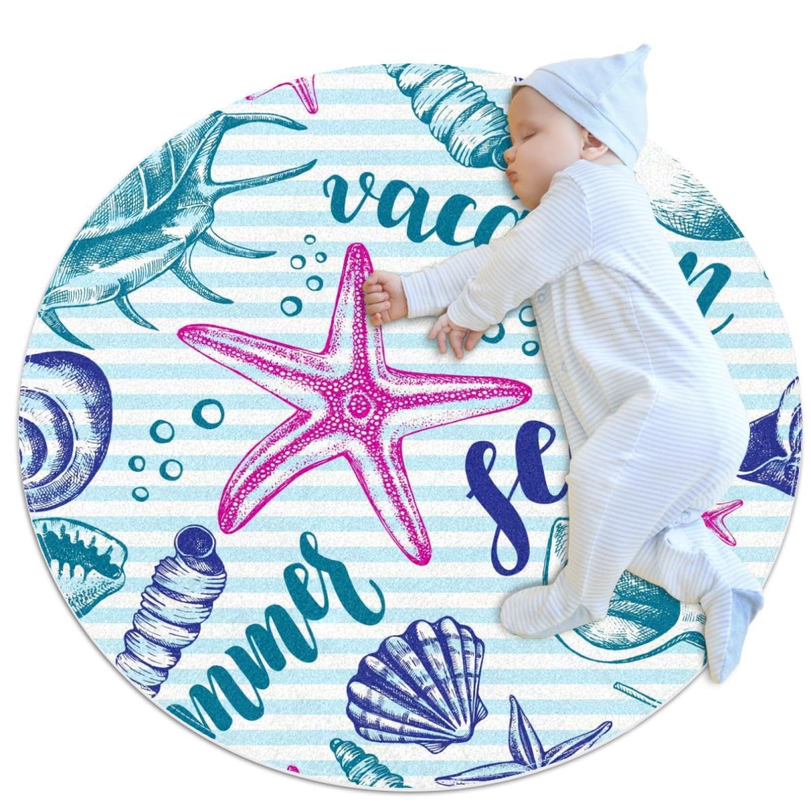 Tapis rond 1m motif étoile de mer et lunettes pour chambre d'enfant