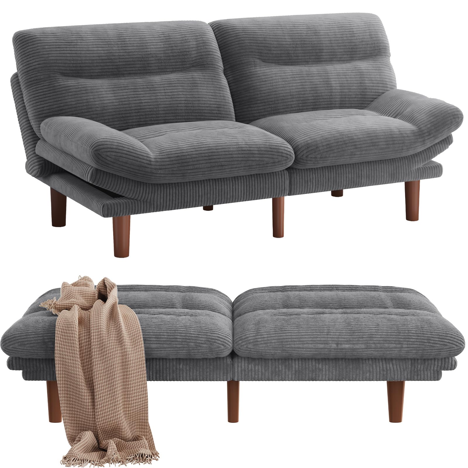 Pipishell Convertible Futon Sofa Bed, Corduroy, 66 inch