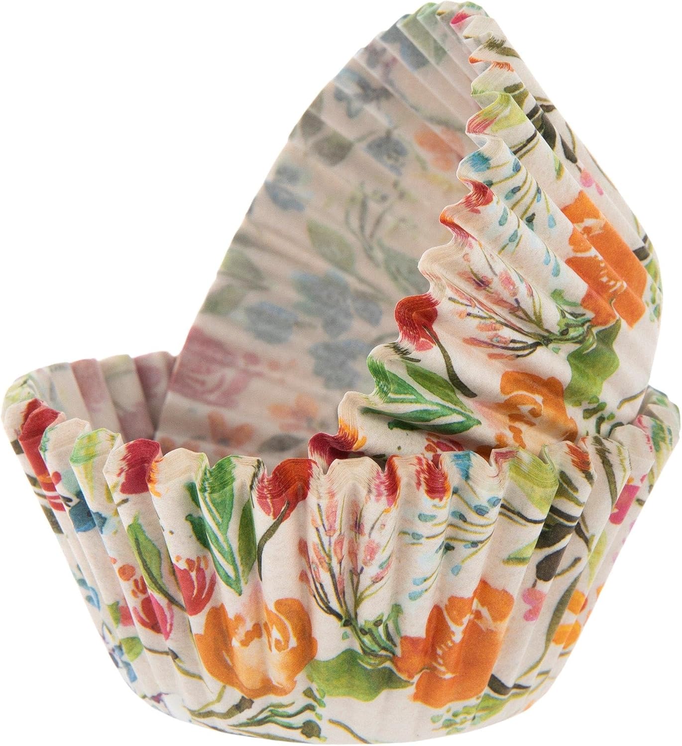 Show-Offs Wildflowers Print Decorative Baking Cups - Patterned Paper Liners for Cupcakes, Muffins (Standard Sized) - 50 Count, White
