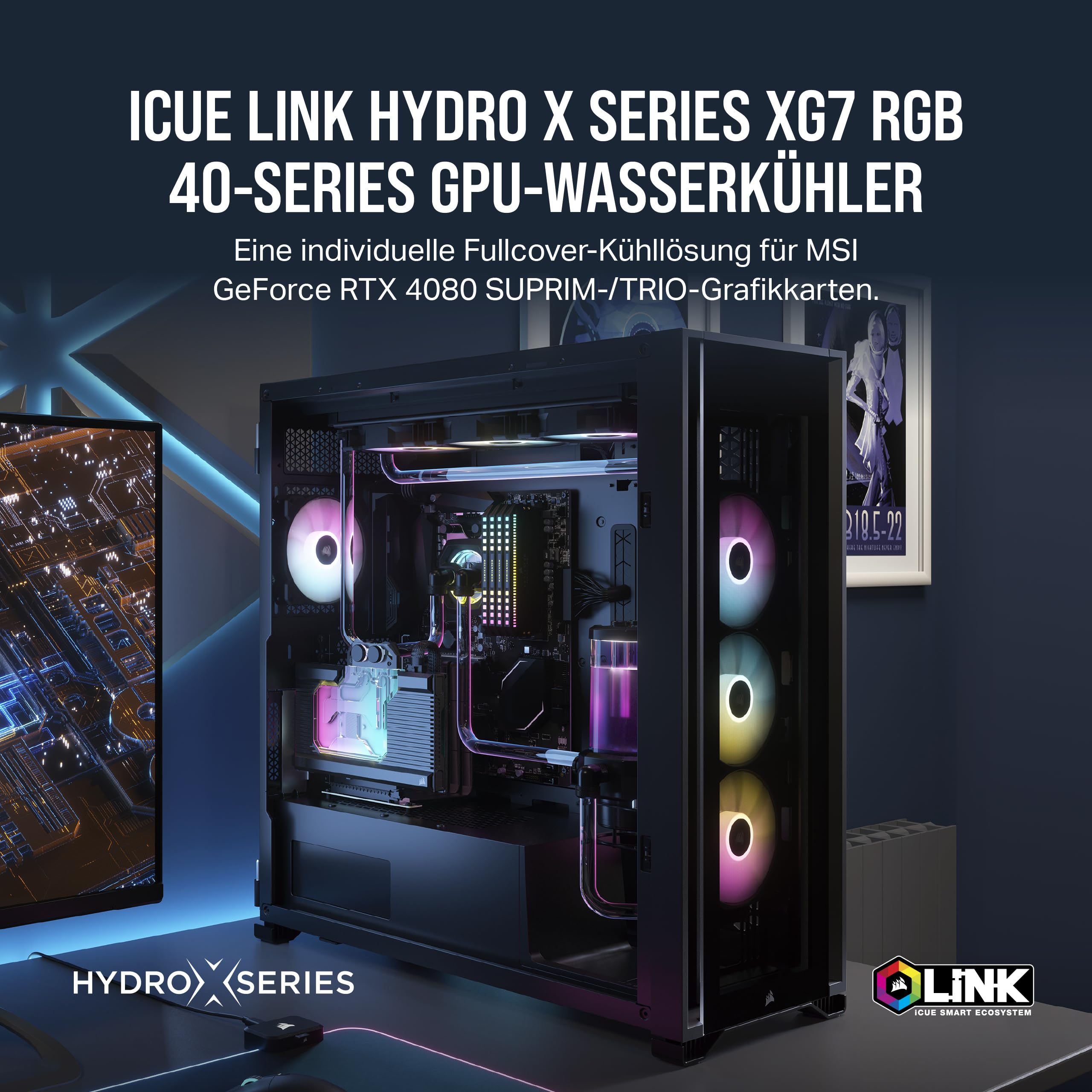 kk Kinderkraft Corsair Hydro X Serie iCUE LINK XG7 RGB 4080 gaming Trio GPU Wasserblock - Für MSI GeForce RTX 4080 SUPRIM gaming Karte - Schwarz