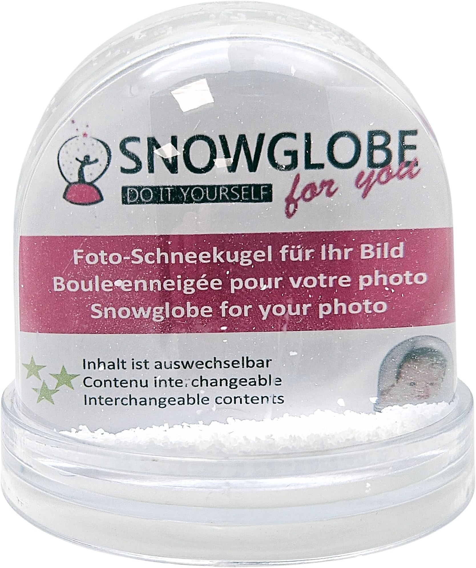 Schneekugelhaus 50000 Large Snow Globe from Fotos Base Transparent with Snow Photo Snow Globe Plastic 9 cm