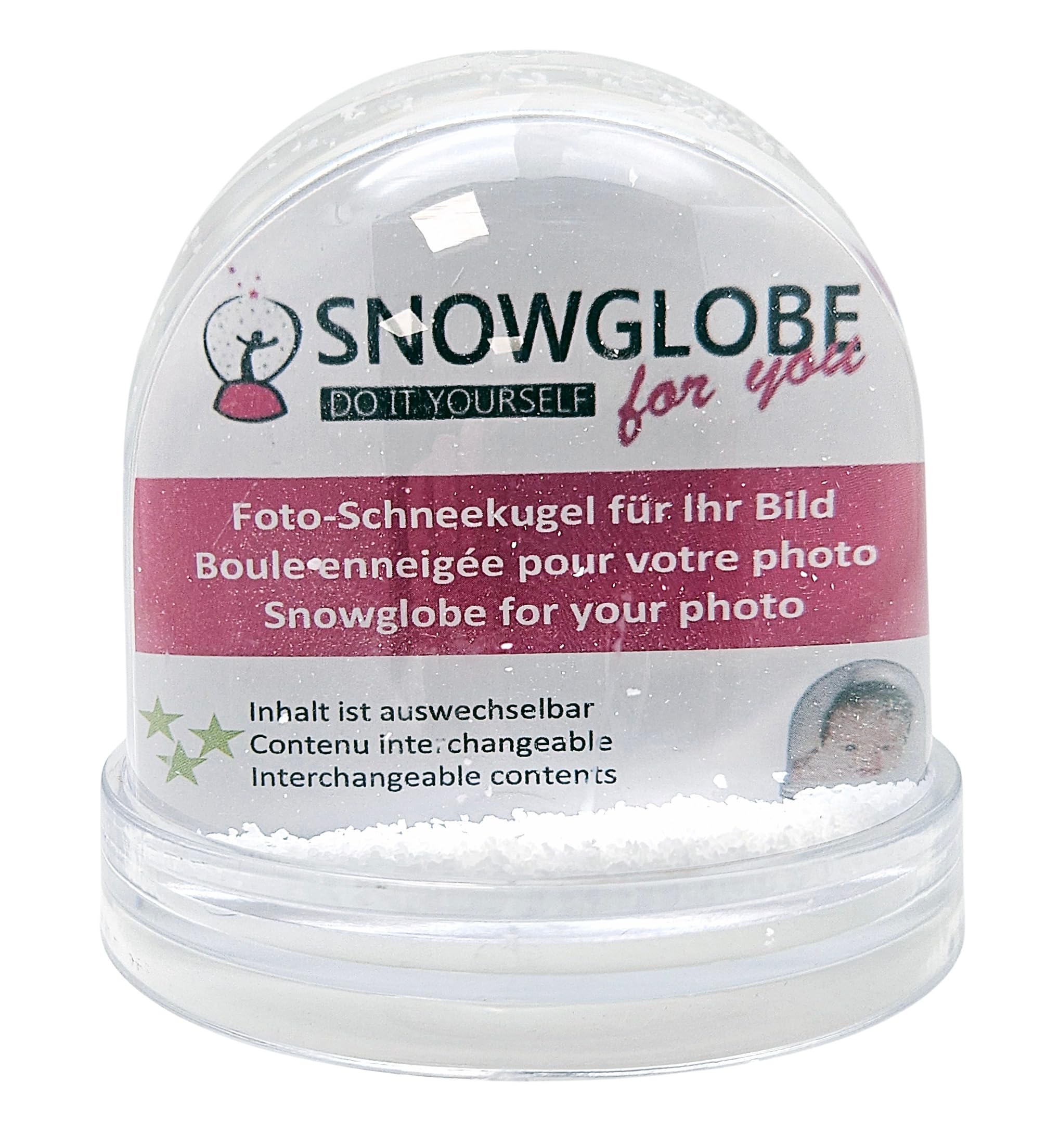 Schneekugelhaus 50000 Large Snow Globe from Fotos Base Transparent with Snow Photo Snow Globe Plastic 9 cm