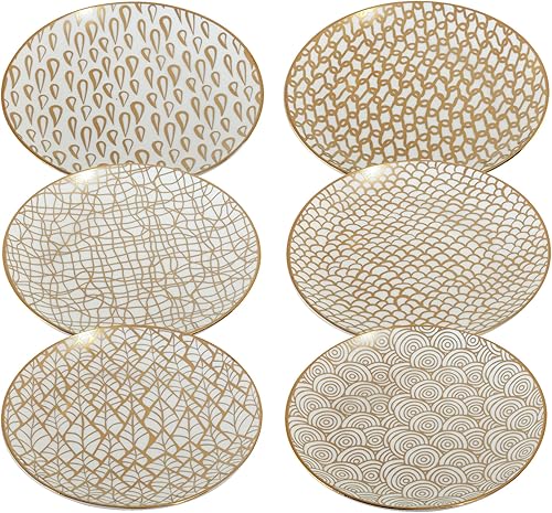 Miniatura 1 de Certified International Mosaic - Platos de almuerzo/canapé chapados en oro, 6 pulgadas, juego de 6 diseños surtidos