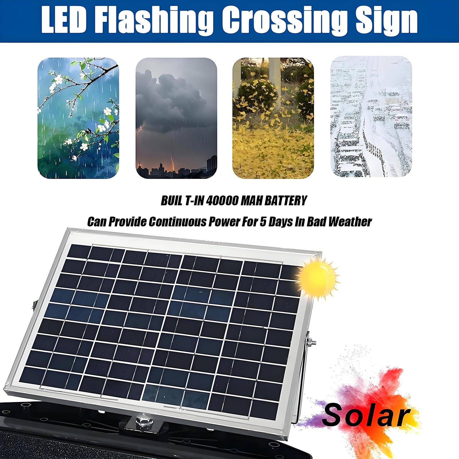 Señal LED de cruce de peatones con energía solar, señal de advertencia de tráfico de aluminio de 61 cm, material reflectante de grado de ingeniería para una mayor visibilidad