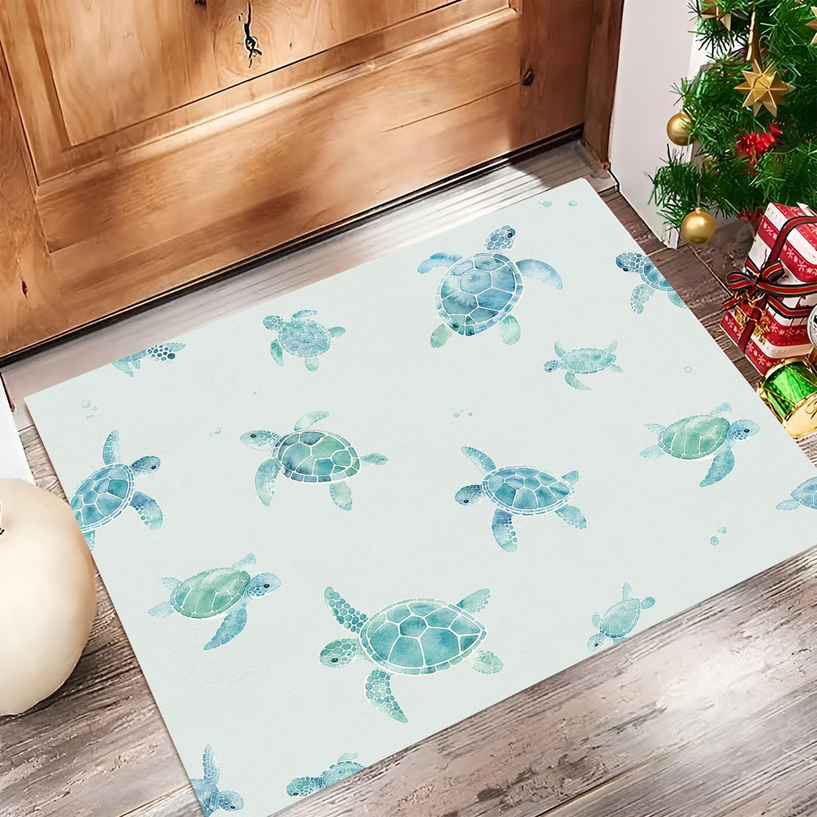 Felpudo Entrada Casa Tortuga Marina 80x120cm | Alfombra de Puerta Estilo De Vida Marina En Acuarela, Felpudo de Bienvenida, Antideslizante, Alfombra Decorativa de Perfil bajo para Pasillo y Sala