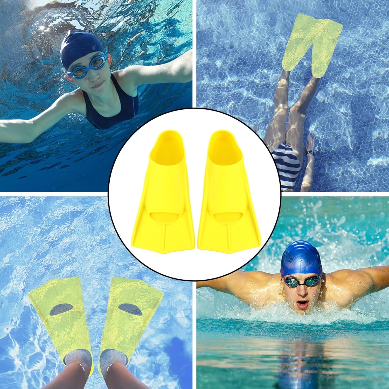 Swimming Training Fins Silicone Swim Training Fins Yellow Size 33-35 Comfortable Floating Snorkeling Flippers for Water Sports