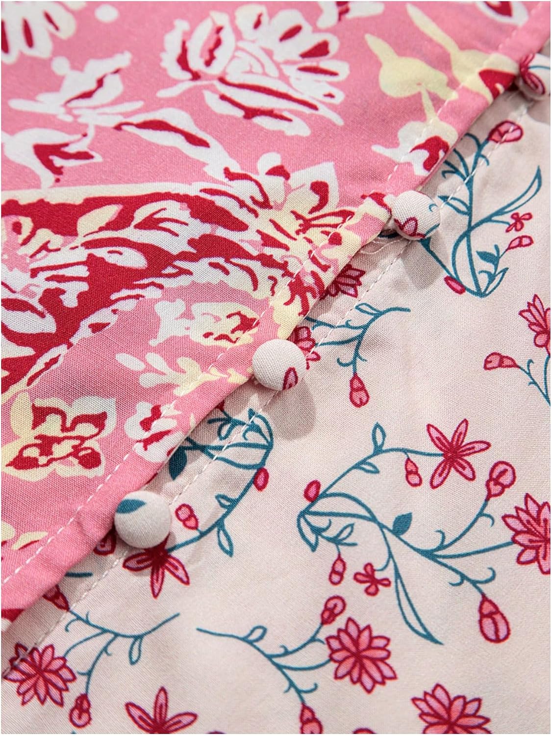 WDIRARA Women's Boho Floral Print Smocked Long Lantern Sleeve Blouse Frill Trim V Neck Tops Shirts - Image 5