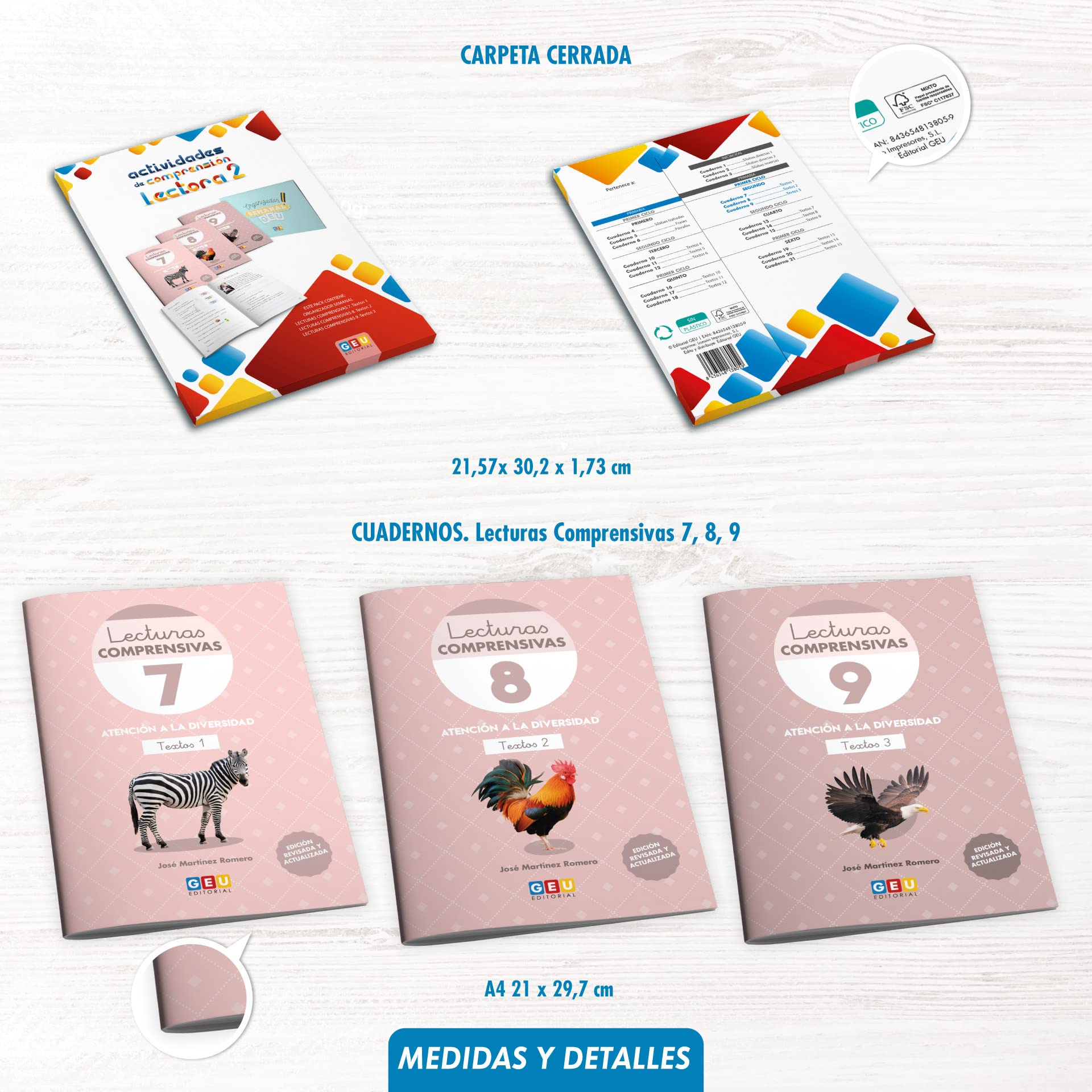 LECTURAS COMPRENSIVAS GEU | Pack De Lecturas Comprensivas 7, 8 y 9 Para Mejorar La Comprensión Lectora 2 Primaria - Textos | Libro Repaso 2 Primaria. Incluye Organizador.