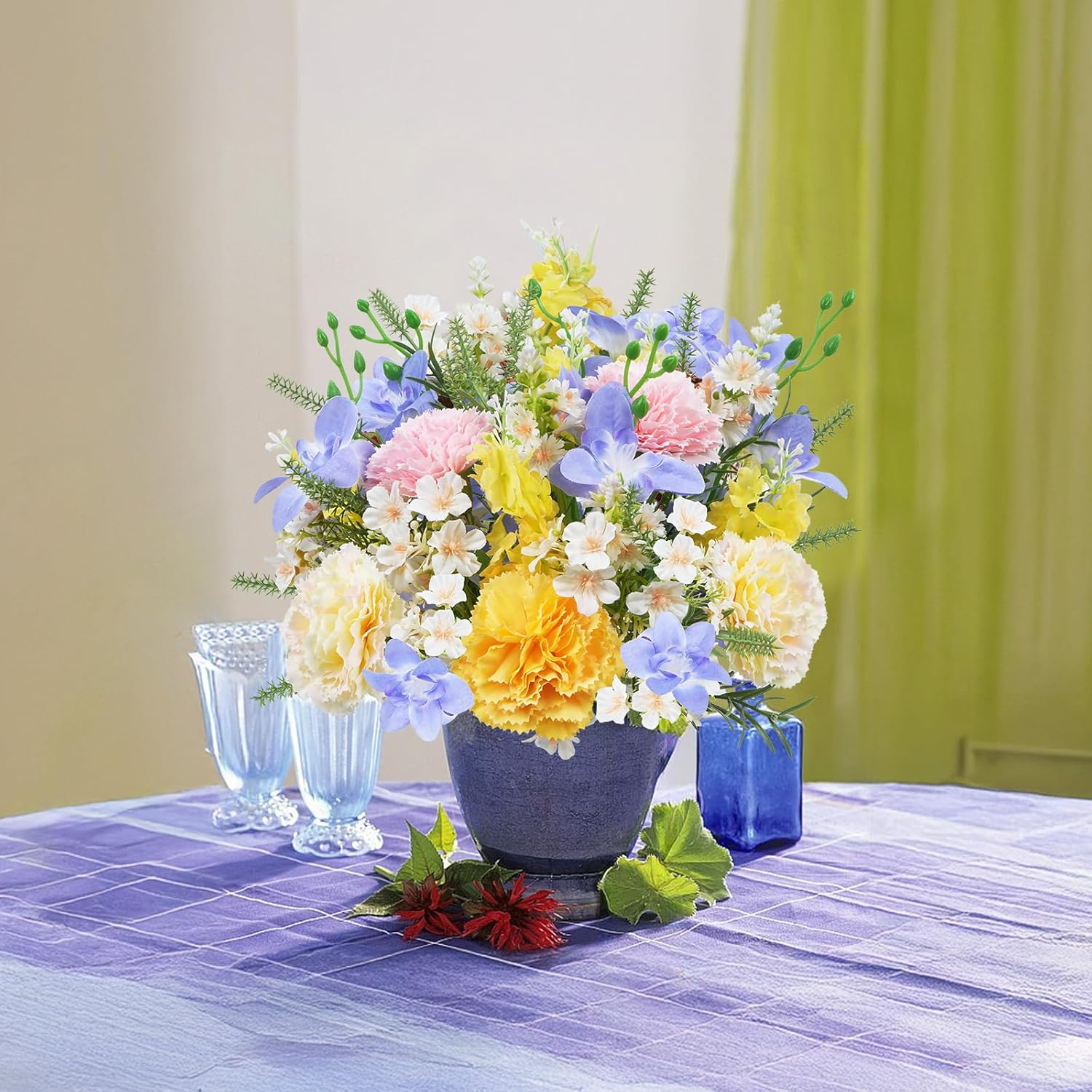 Artificial Flowers Carnations 14.96" Faux Spring Wildflowers Flowers Fake Carnation Daisy Bouquets Silk Floral Arrangements for Home Indoor Table Wedding Mother Day Decorations