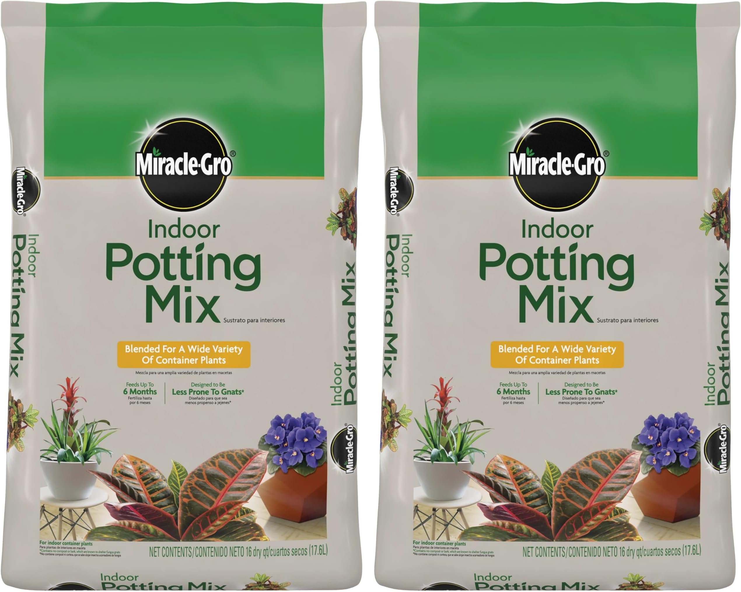 Indoor Potting Mix, Blended for a Variety of Houseplants, Feeds for up to 6 Months, 16 qt., 2-Pack