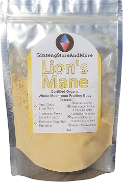 4oz Organic Lions Mane Mushroom Extracted From Real Mushroom Fruiting Bodies from Nammex | >35% Beta-Glucans | Hericium erinaceus | -Glucan Energy, Mental Health, Immune System, Nerve Growth Facor