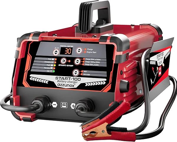 AZZUNOX 12V 24V Car Battery Charger & Engine Starter, 0-30A Automatic Battery Maintainer, 130 Cranking Amps, Jump Starter & Smart Trickle Charger, for Standard, AGM, Gel & Deep-Cycle Batteries