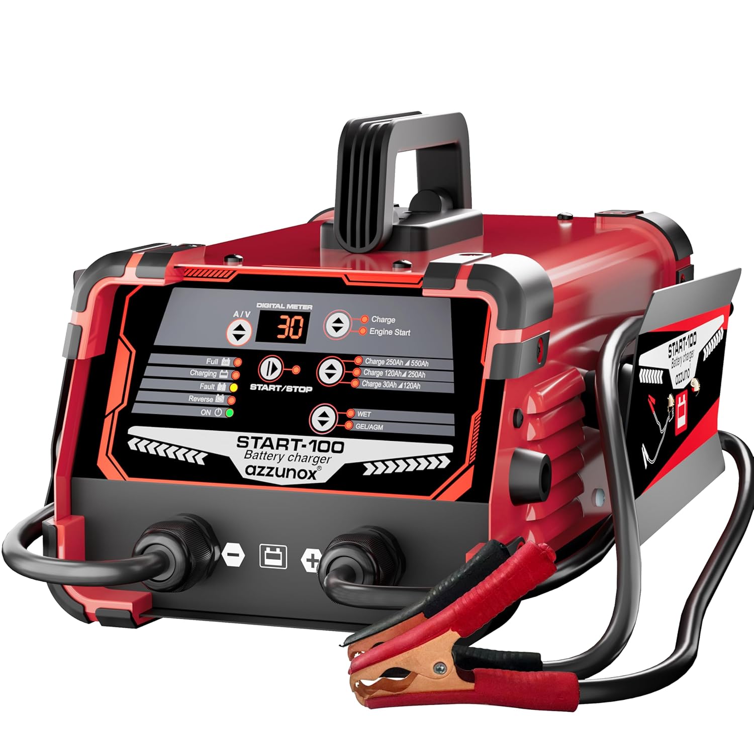 Carregador de Bateria Profissional 30A - 12V 24V para Automóveis, Motos, Caminhões e Baterias Marinhas - 130 Ampères de Partida e Mantenedor Inteligente