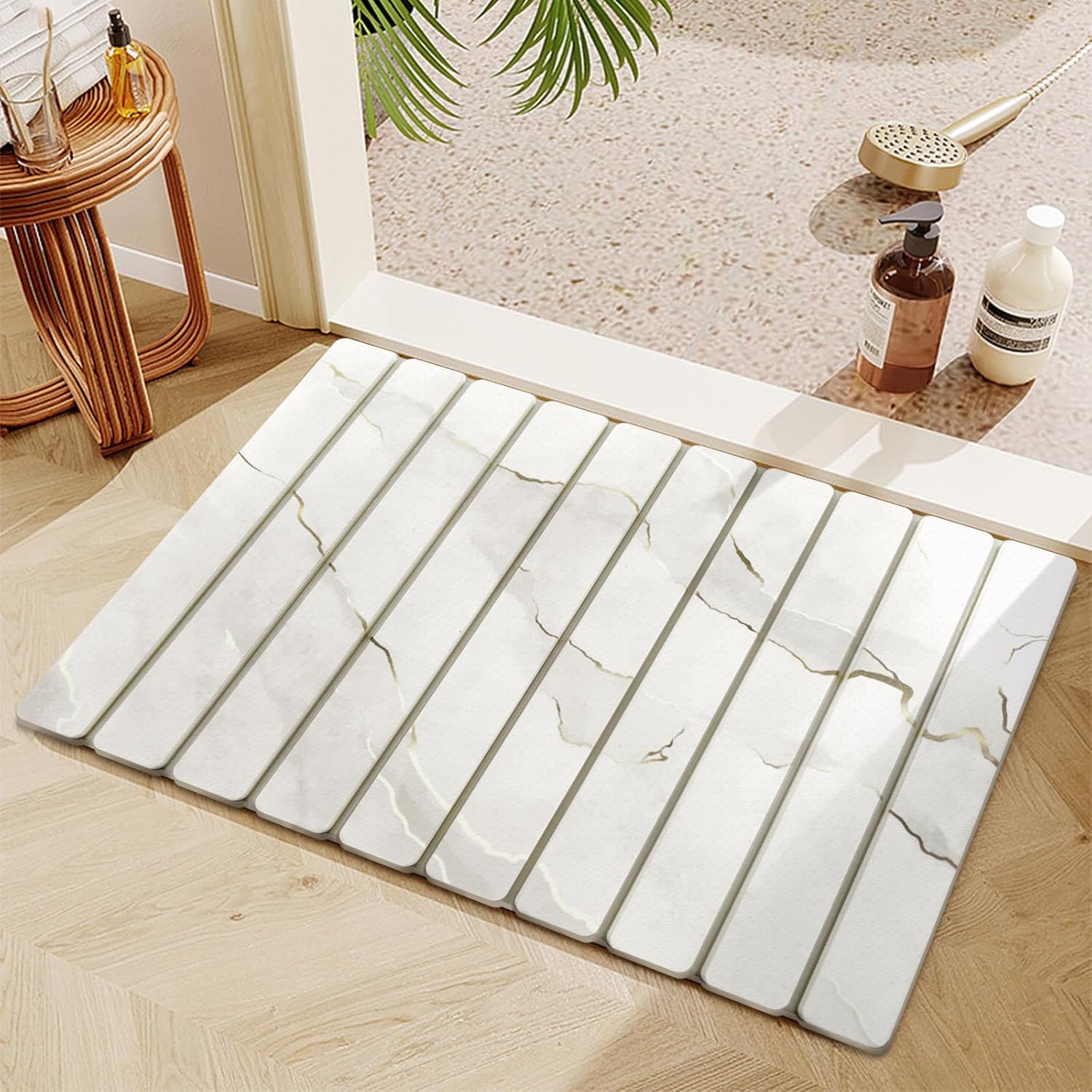 Foldable Diatomite Stone Bath Mat Quick Dry, Non-Slip Stone Bathroom Mat 23.6 x 15.3 inch, Super Absorbent Mats for Shower Dish Drying Mats for Kitchen, White - Image 7