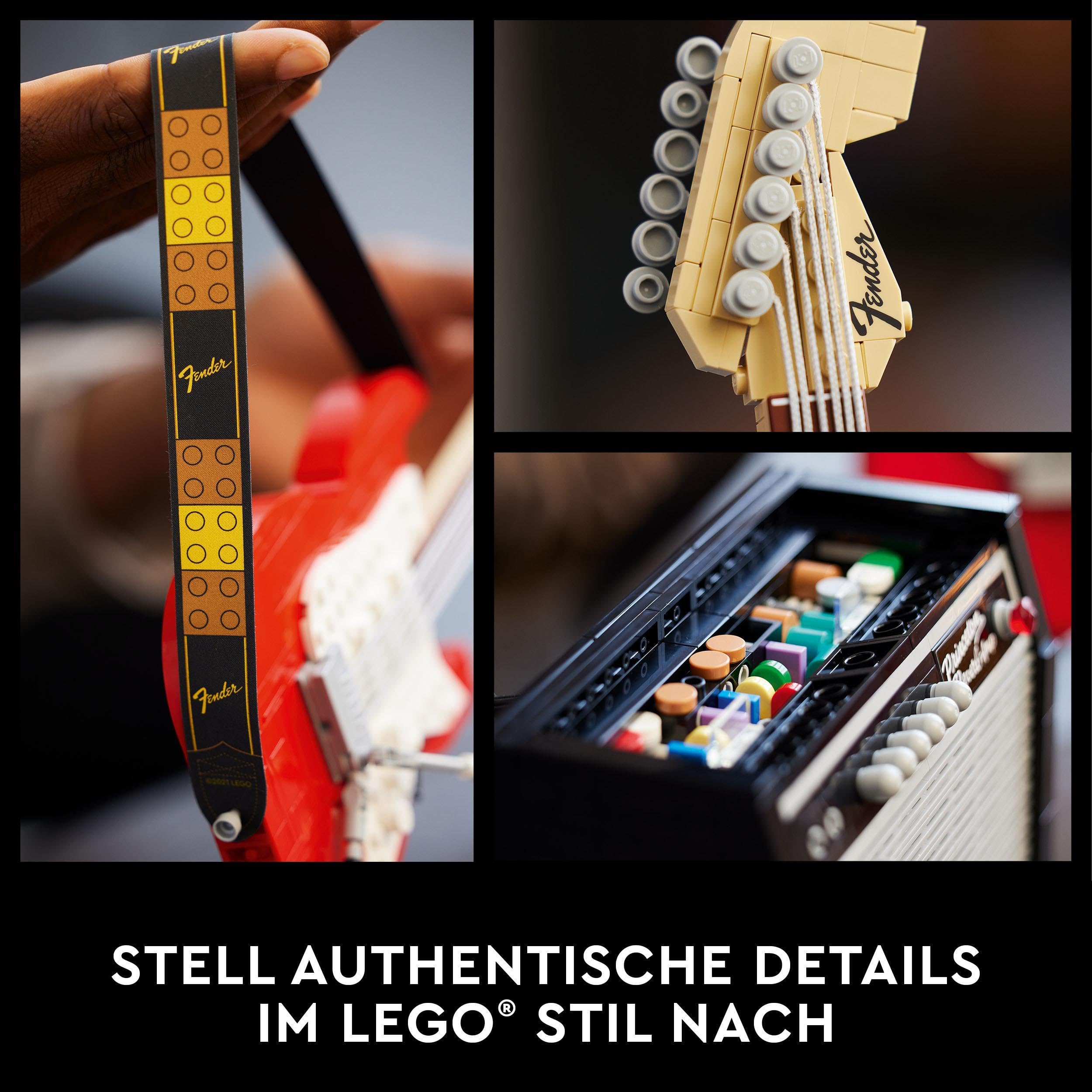 LEGO Ideas Fender Stratocaster, DIY-Gitarren-Kit, Modell-Musikinstrument für Jugendliche und Erwachsene mit 65 Princeton Reverb Verstärker und Gitarren-Zubehör, 21329