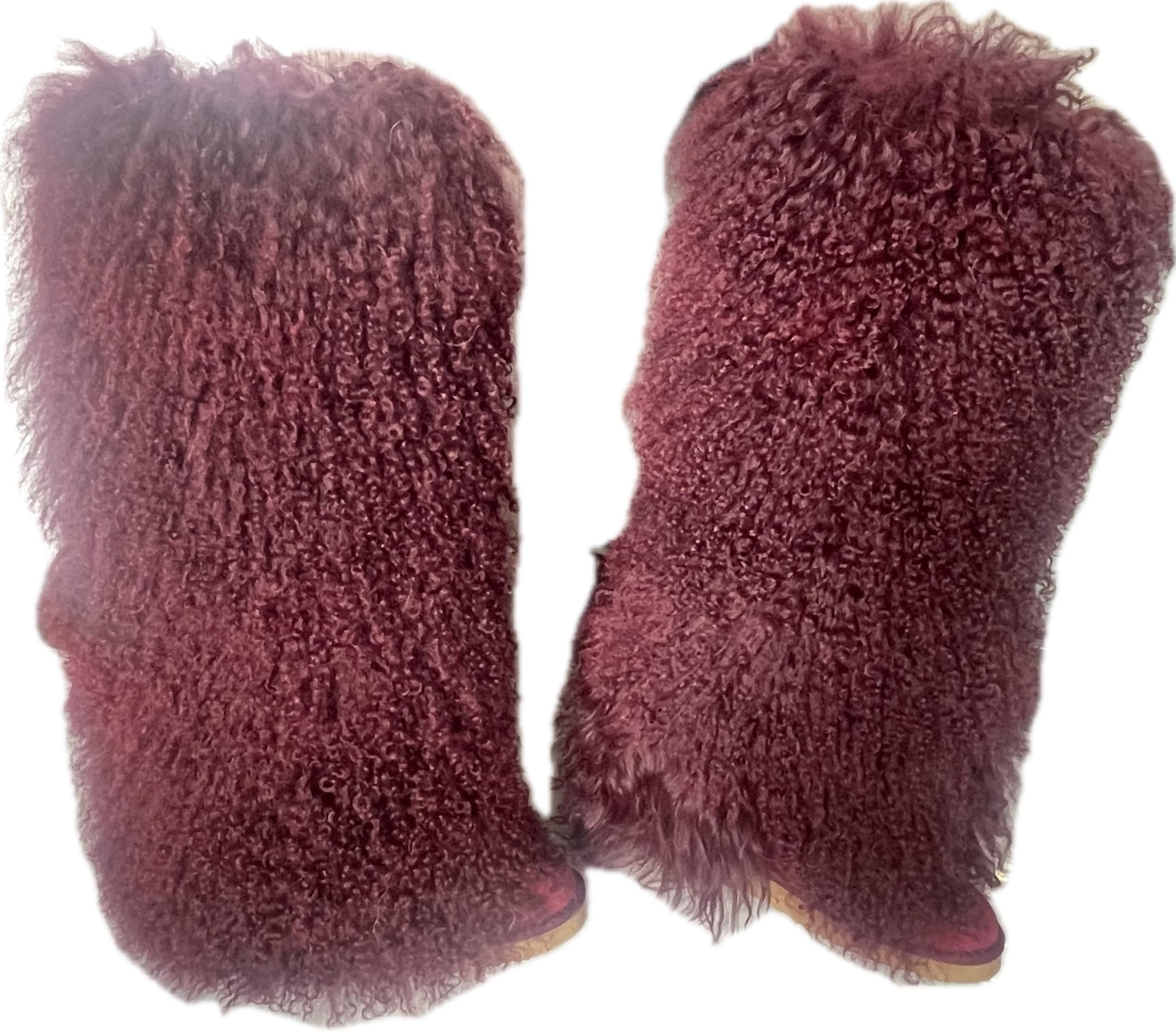 Over Knee High Mongolian Fur Boot With True Tibetan Big Long Curly Hair For Women Winter Snow Warm