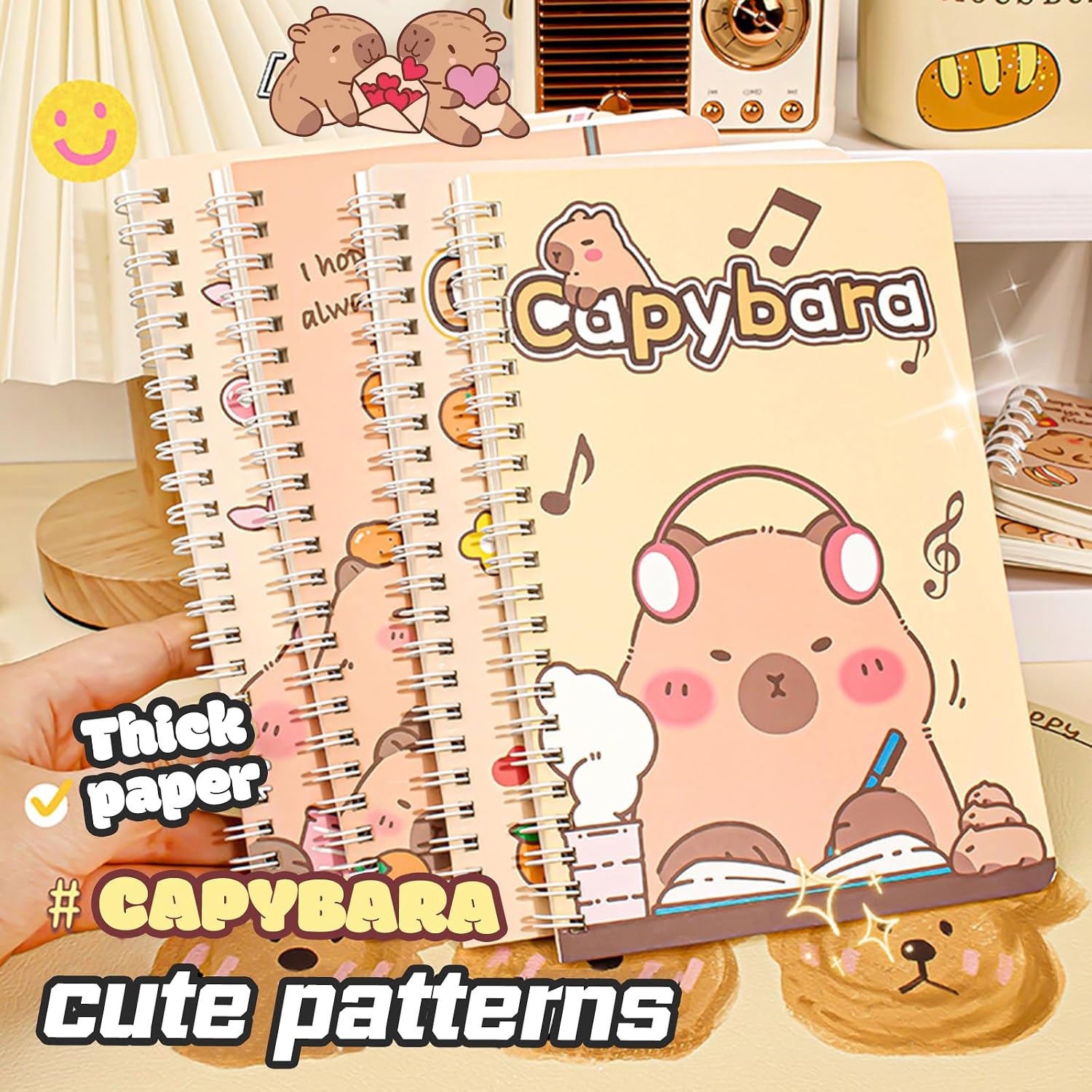 Ohjijinn 4Pcs Cute Capybara Spiral Notebook 8.3 x 5.7 Inches A5 Journals Cute Stationary for Gifts Fun Office Supplies image 4