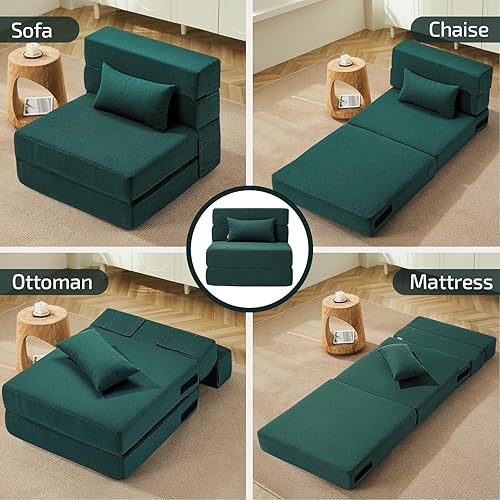 Miniatura 126 de Sofá cama plegable 2 en 1 con almohada, silla plegable, sofá de piso y colchón para dormir, funda lavable y silla de espuma viscoelástica para sala