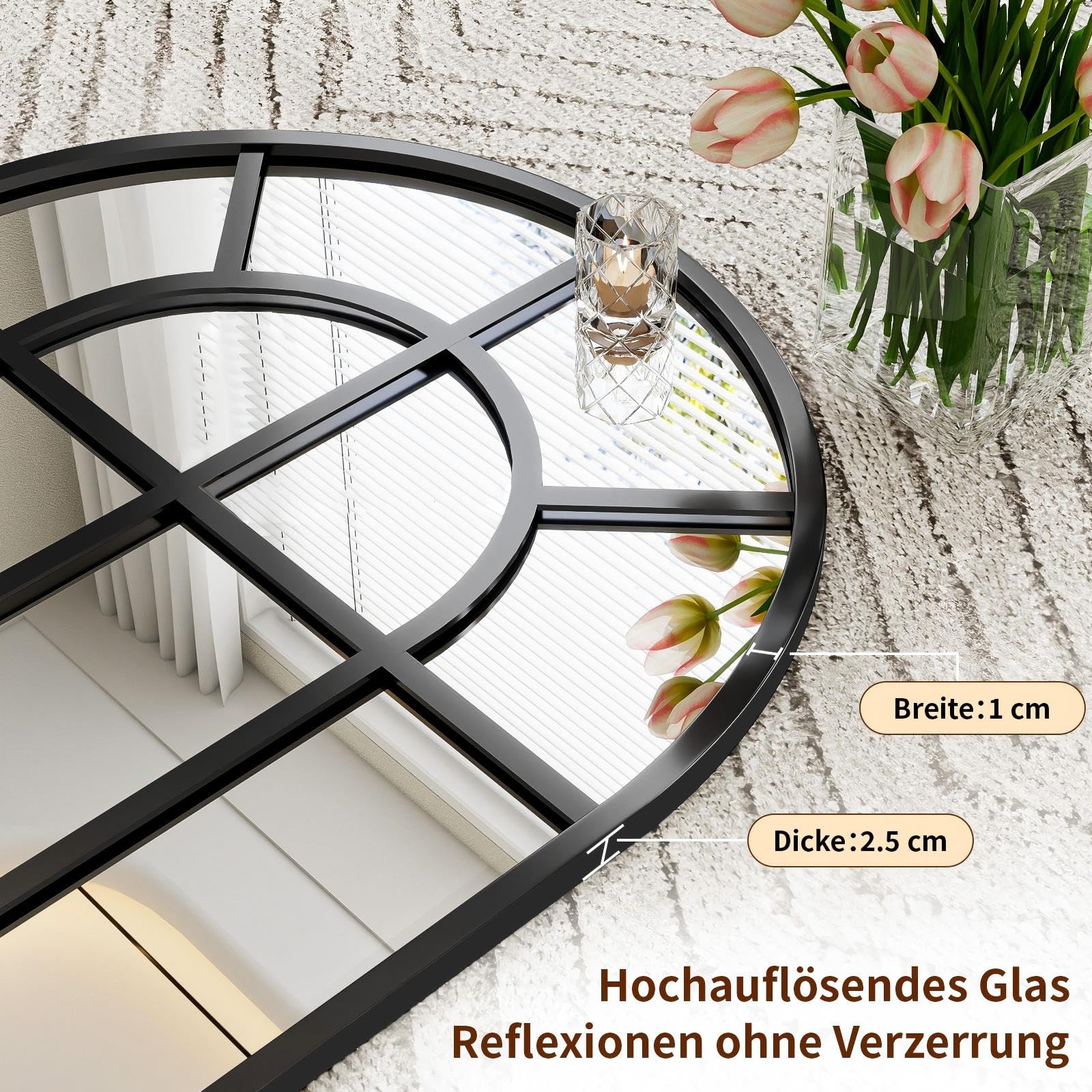 BEAUTYPEAK Standspiegel 165x60 cm, Dekorativer Gewölbter Ganzkörperspiegel hängend oder lehnend an die Wand, Groß Wandspiegel mit Ständer für Schlafzimmer, Wohnzimmer oder Ankleidezimmer, Schwarz